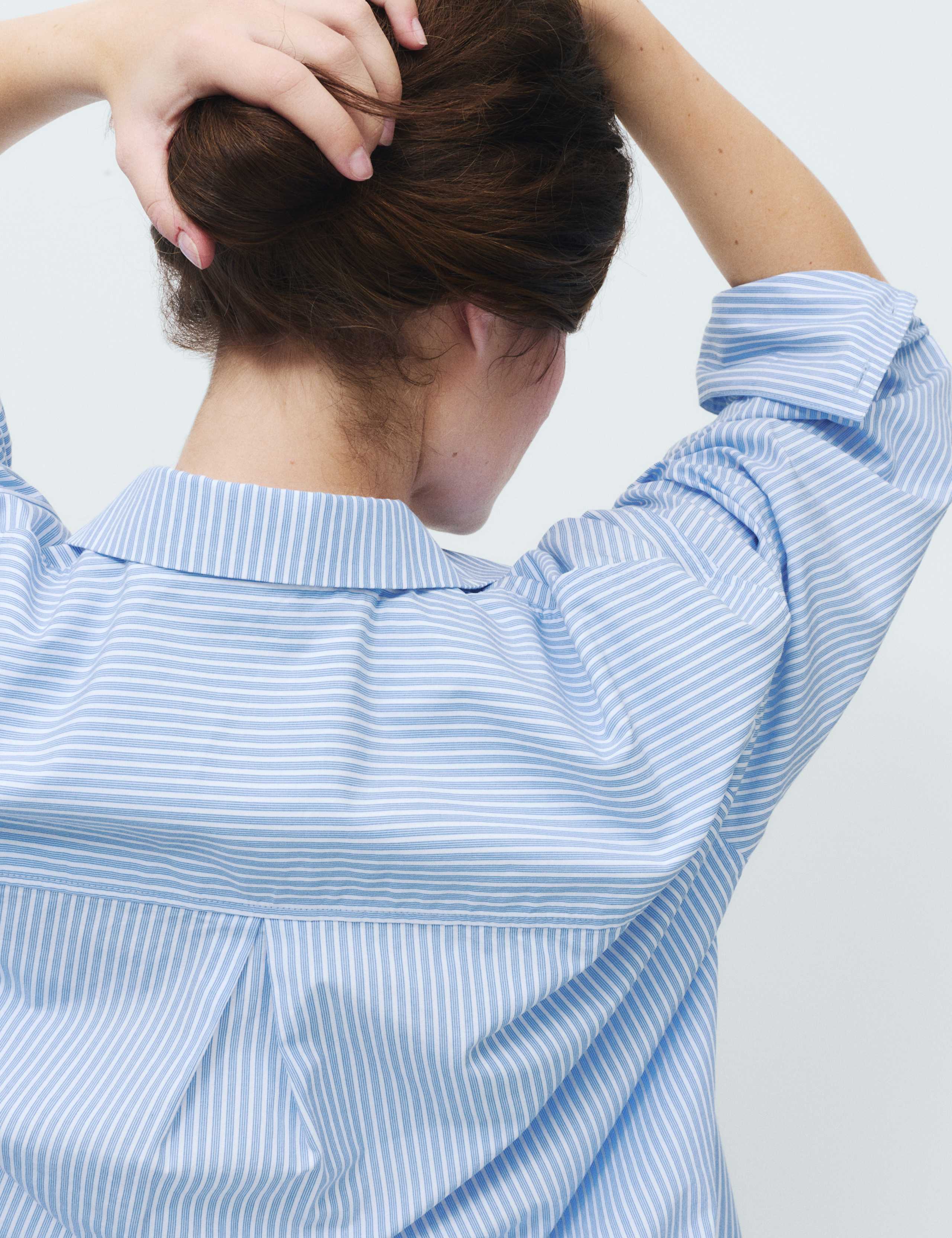 Pure Cotton Poplin Striped Pyjama Shirt 3 of 6