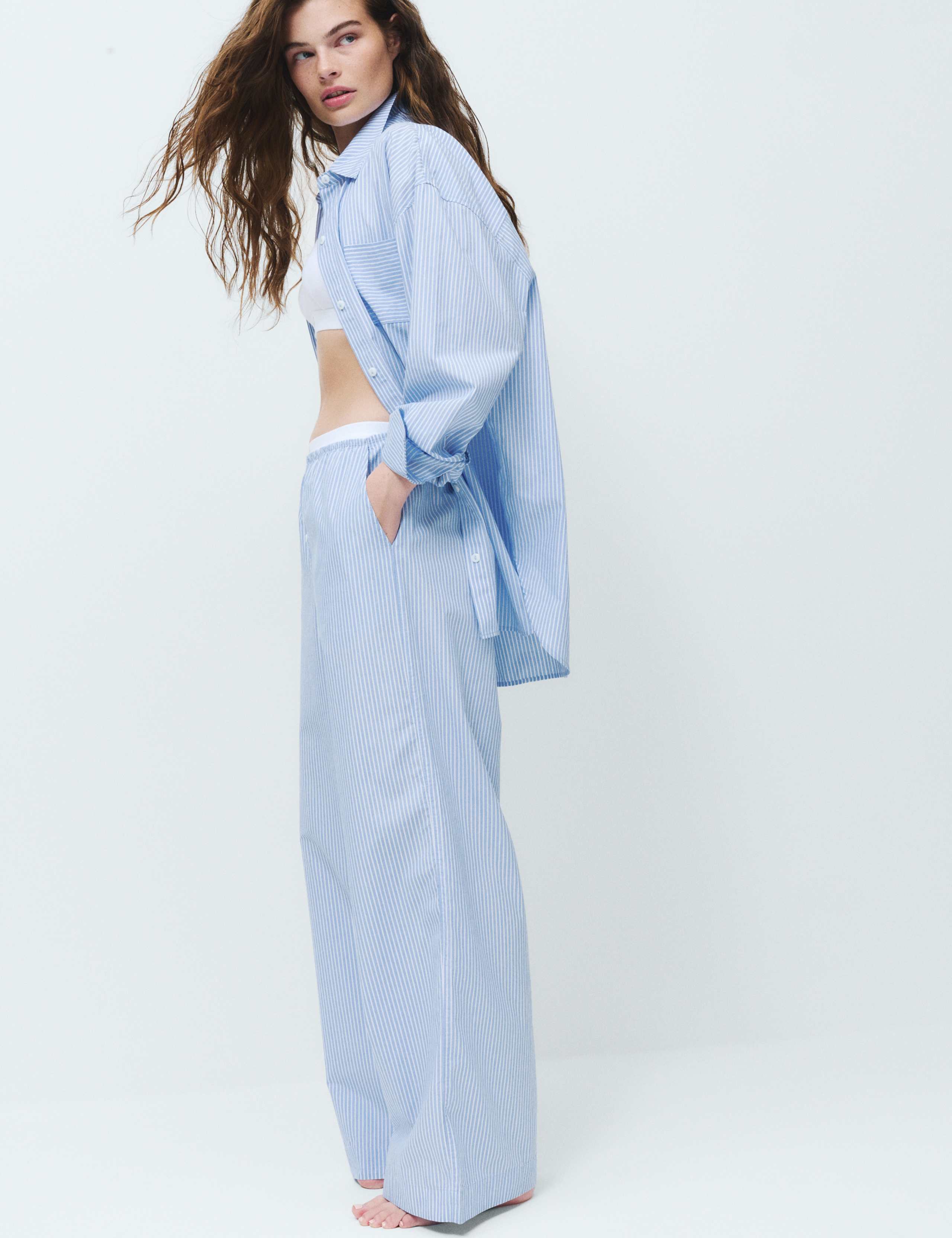 Pure Cotton Poplin Striped Pyjama Shirt 4 of 6