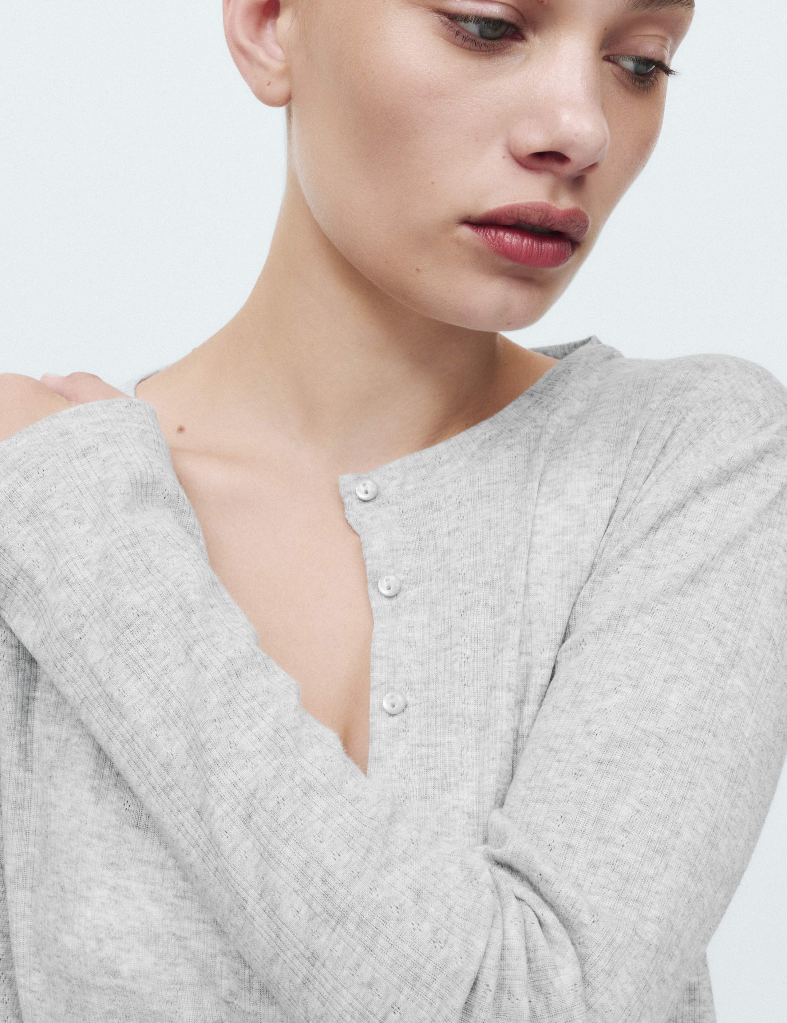 Cotton Blend Pointelle Lounge Cardigan 4 of 7