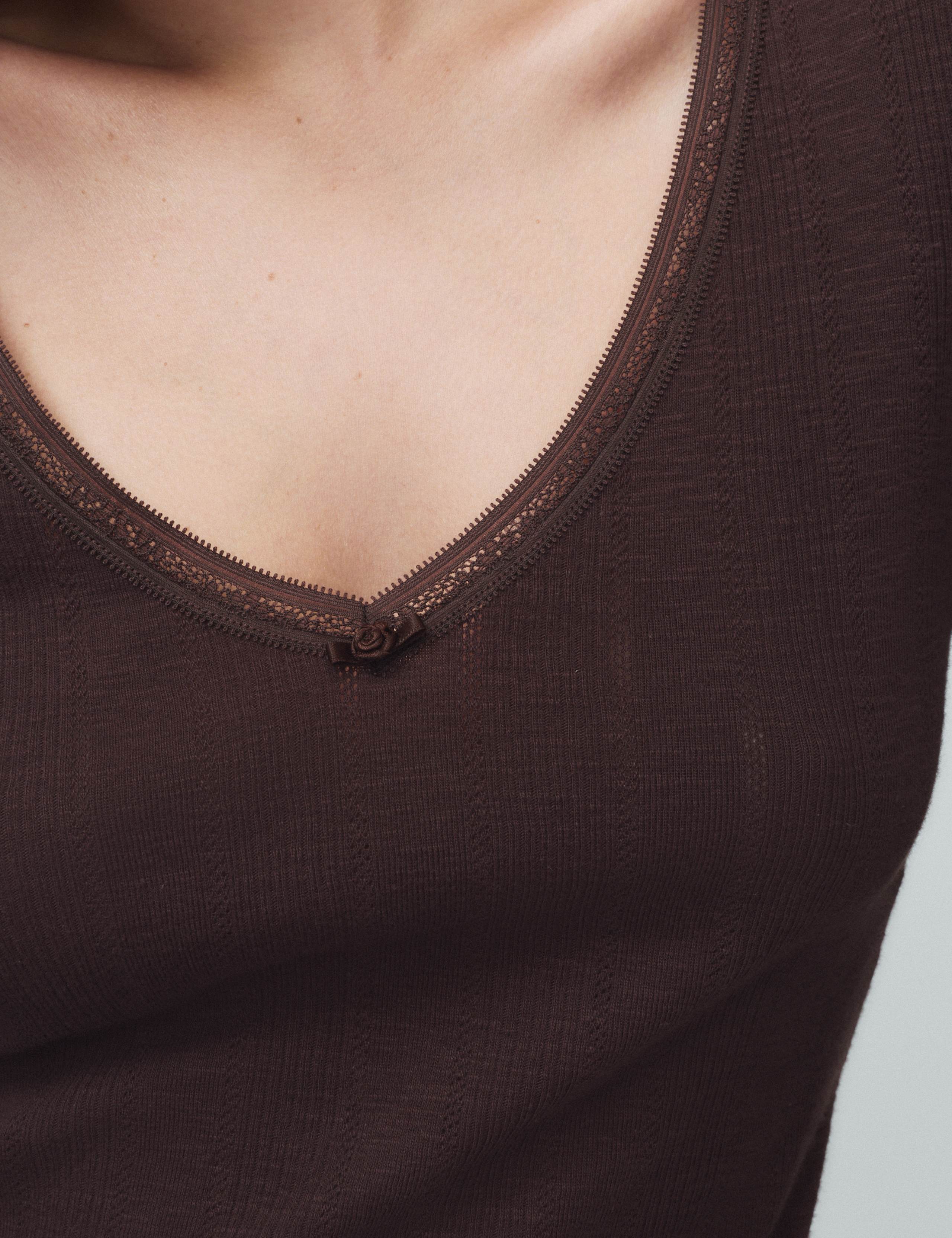 Pure Cotton Pointelle Lace Trim Pyjama Top 1 of 4