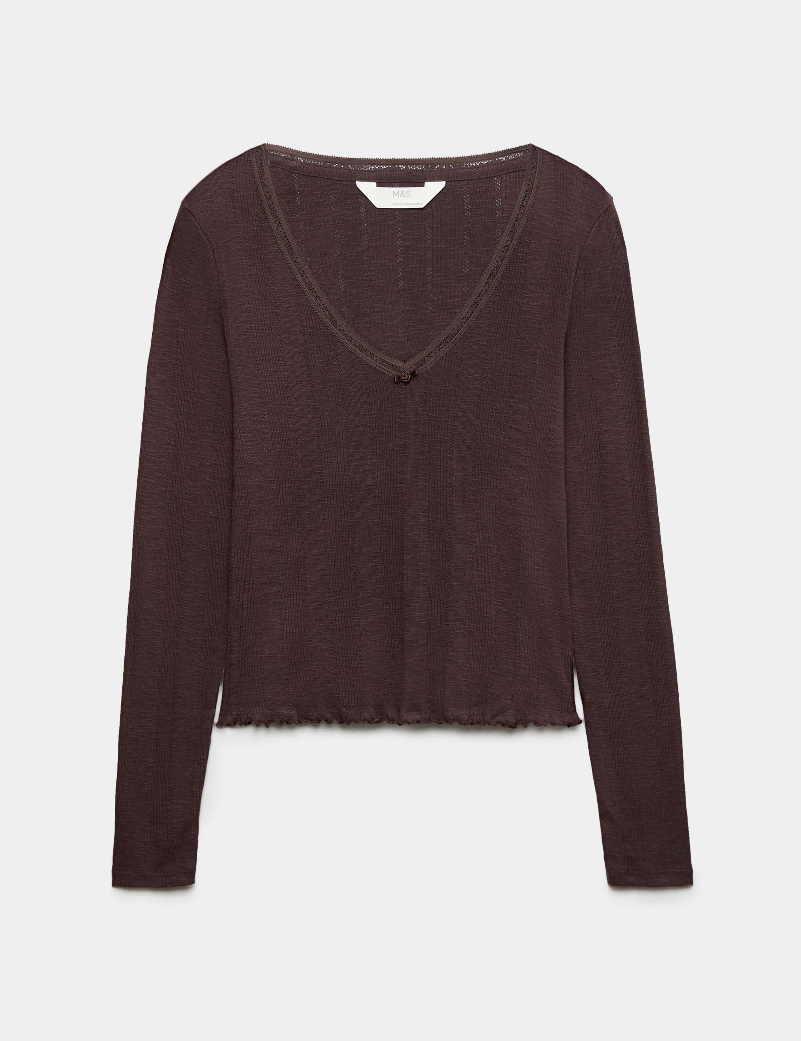 Pure Cotton Pointelle Lace Trim Pyjama Top 2 of 4