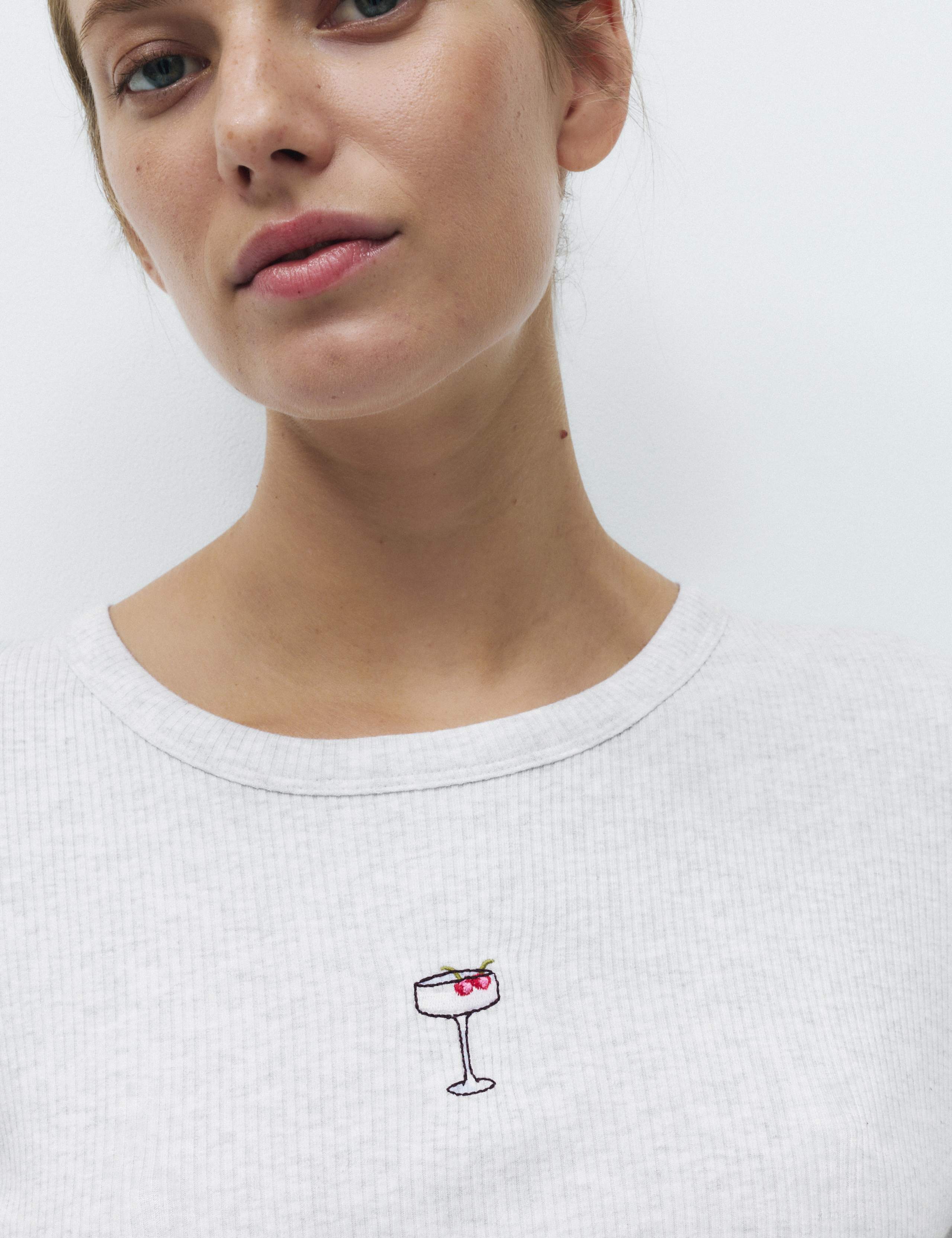 Cotton Modal Ribbed Embroidered Pyjama Top 3 of 4