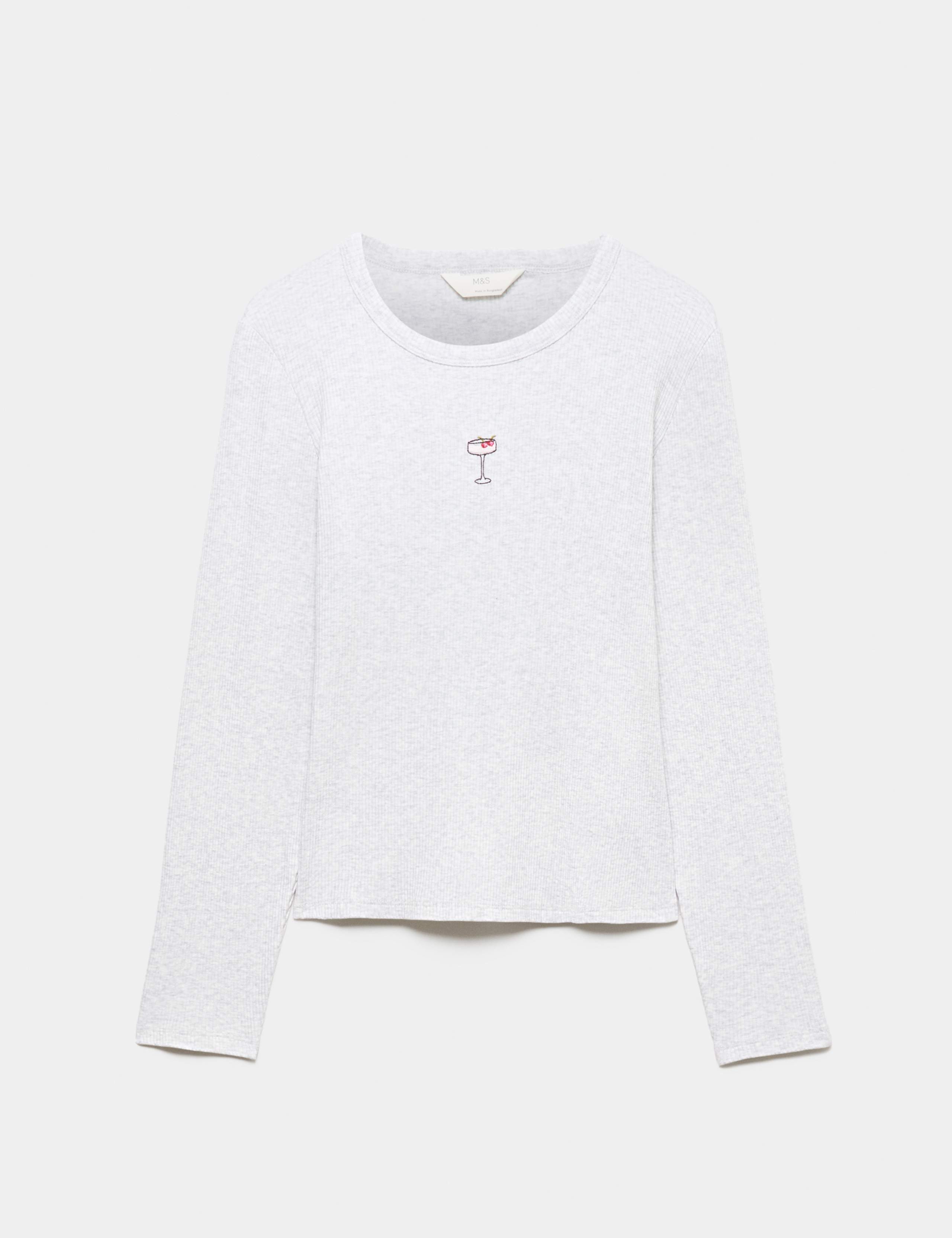 Cotton Modal Ribbed Embroidered Pyjama Top 2 of 4