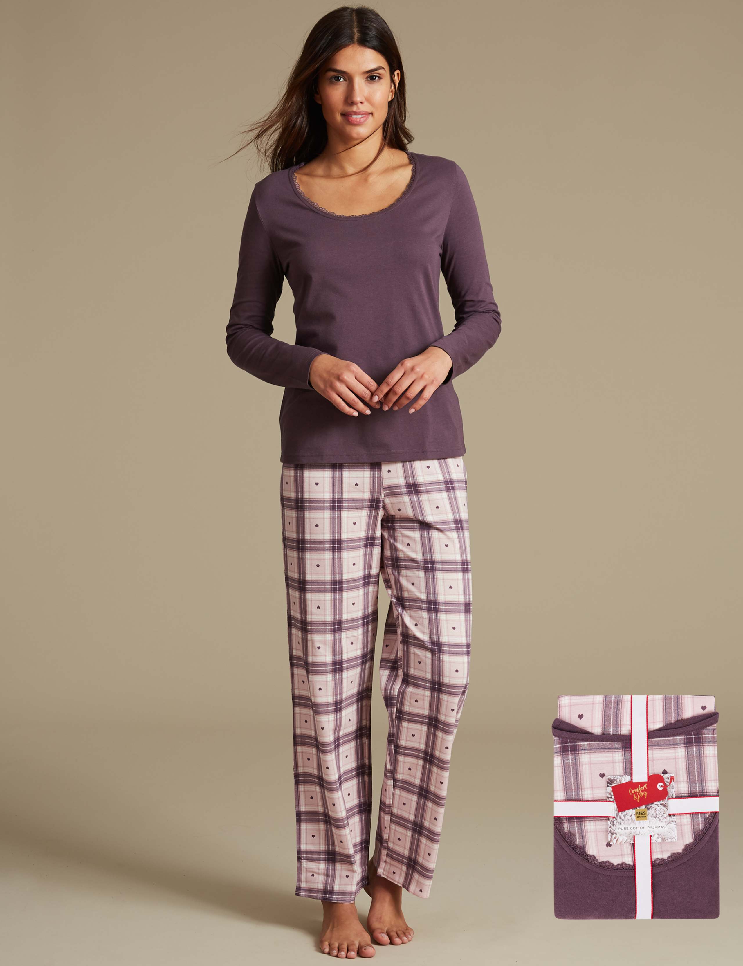 Pure Cotton Checked Long Sleeve Pyjama Set 1 of 4