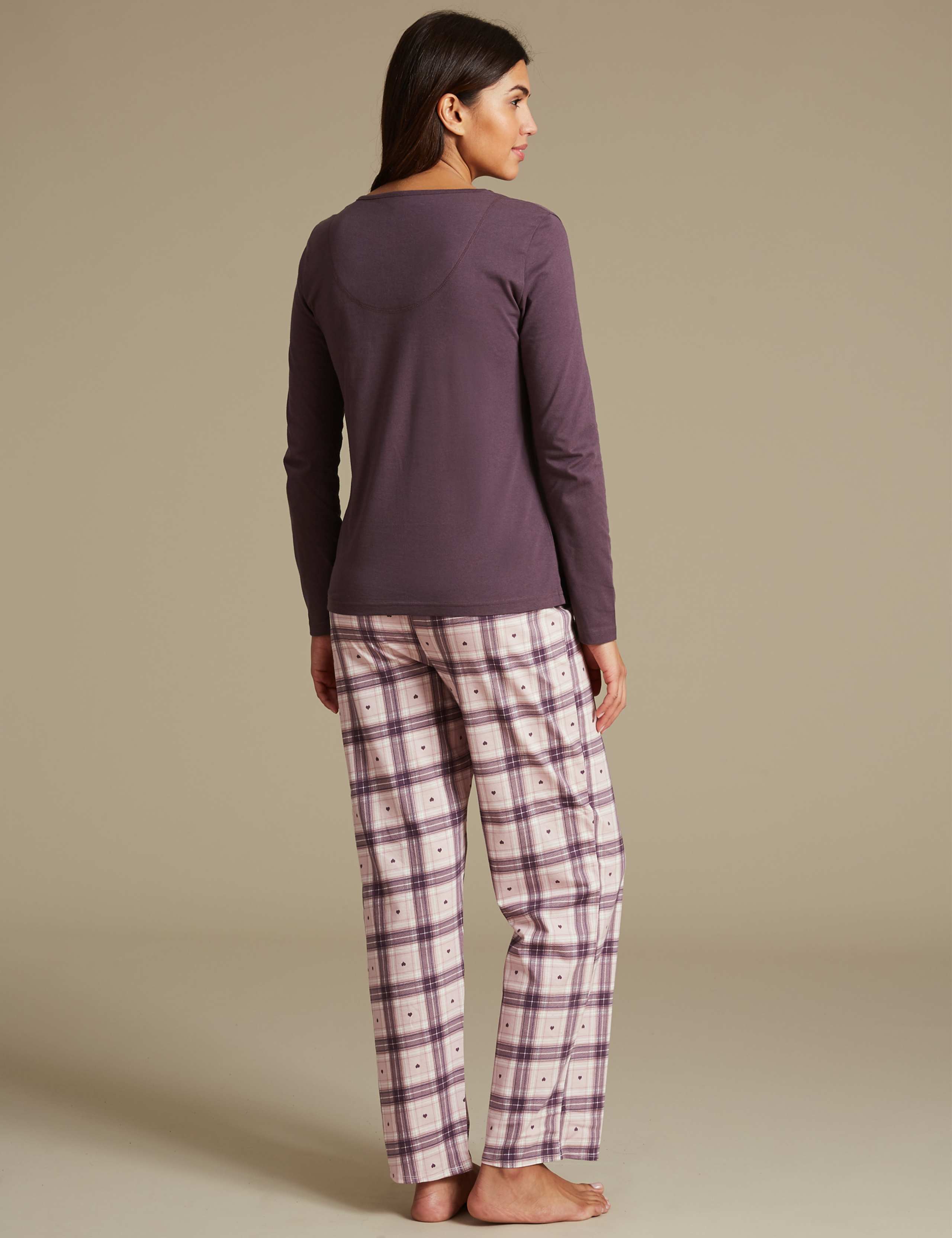 Pure Cotton Checked Long Sleeve Pyjama Set 2 of 4