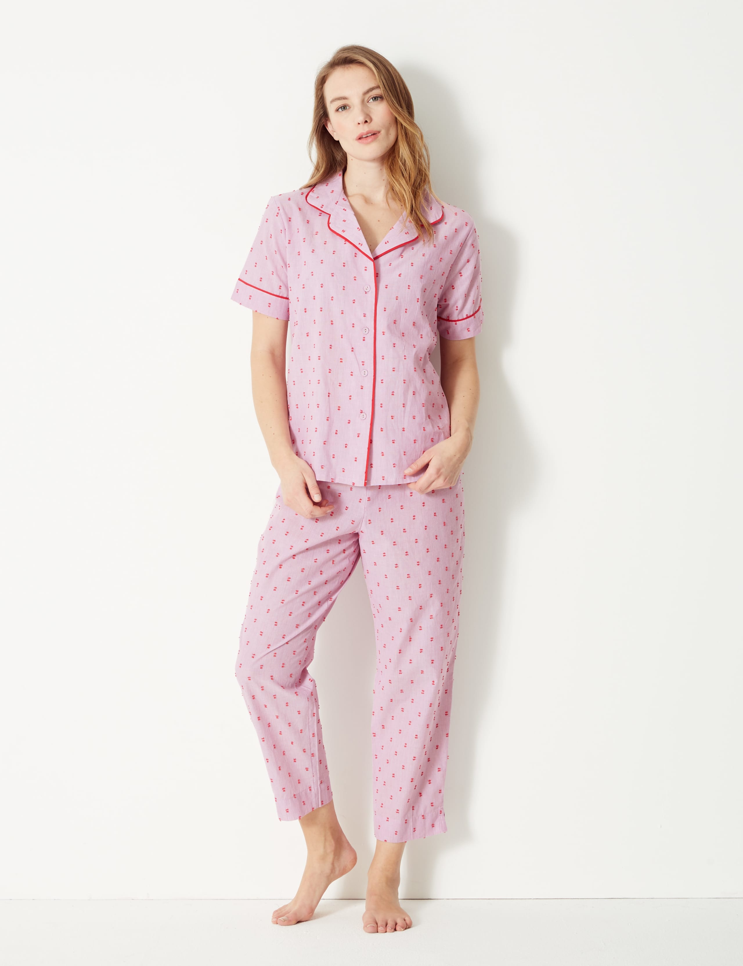 Pure Cotton Dobby Revere Collar Pyjama Set 1 of 3