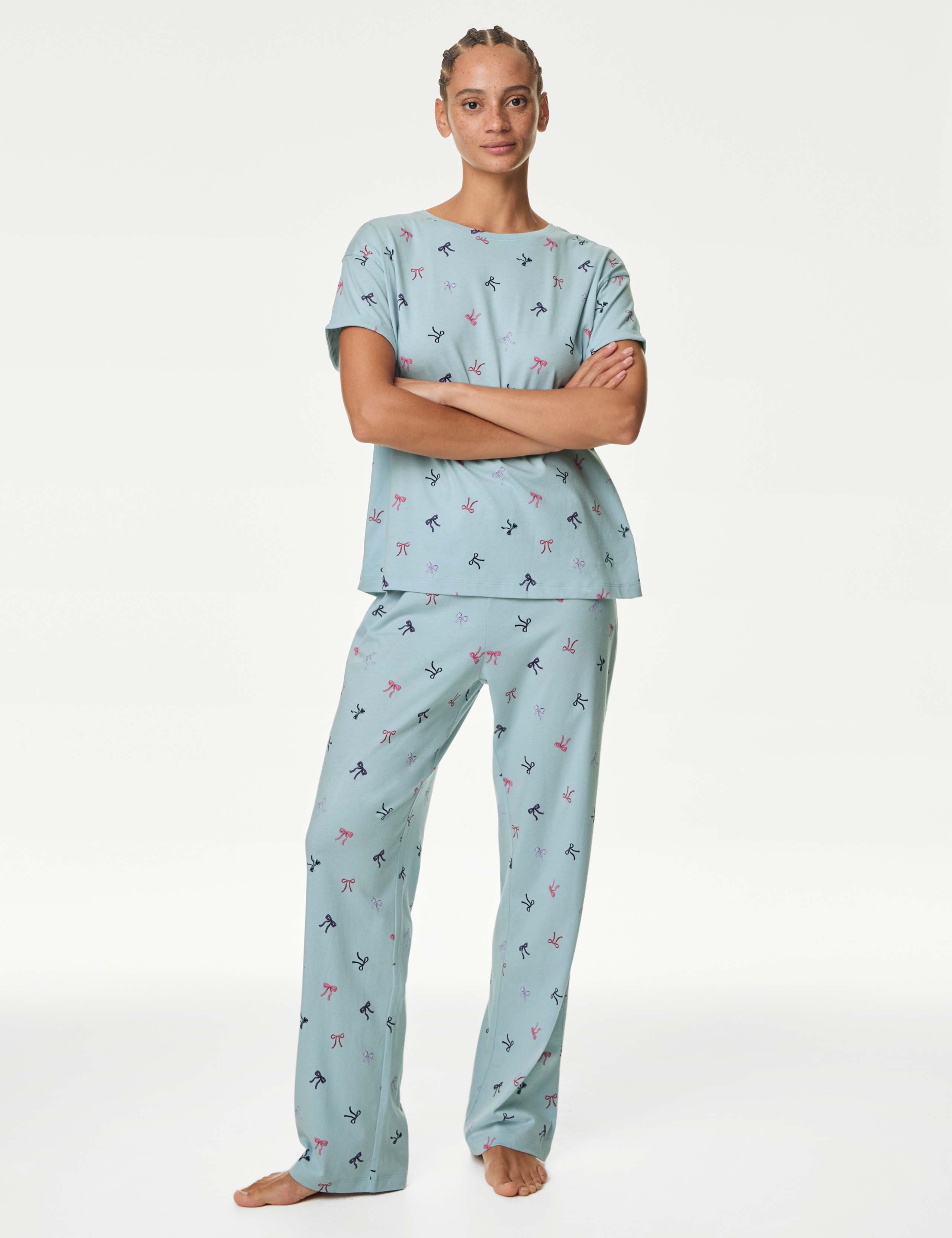 Pure Cotton Bow Print Pyjama Set 3 of 6