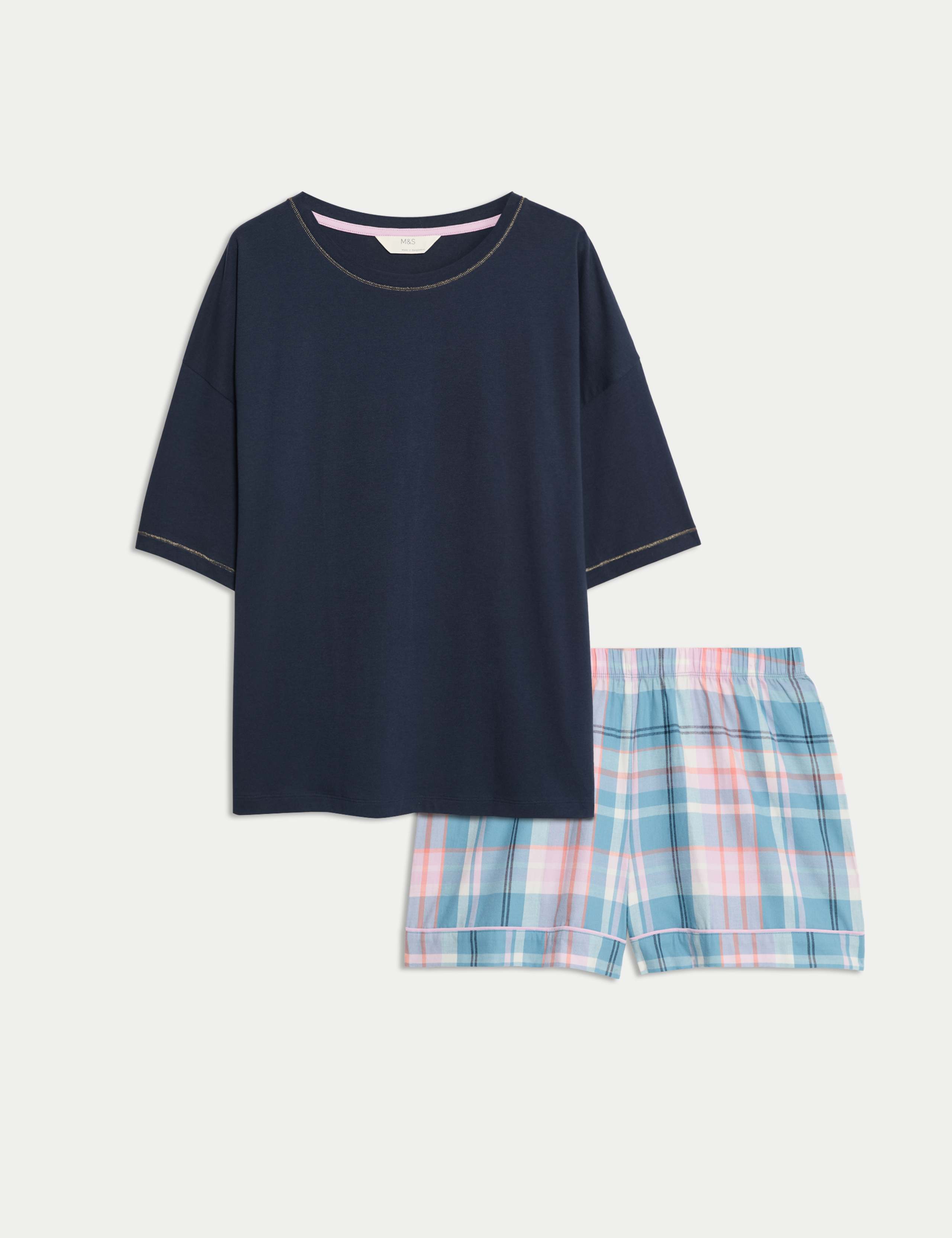 Pure Cotton Checked Shortie Set 2 of 6