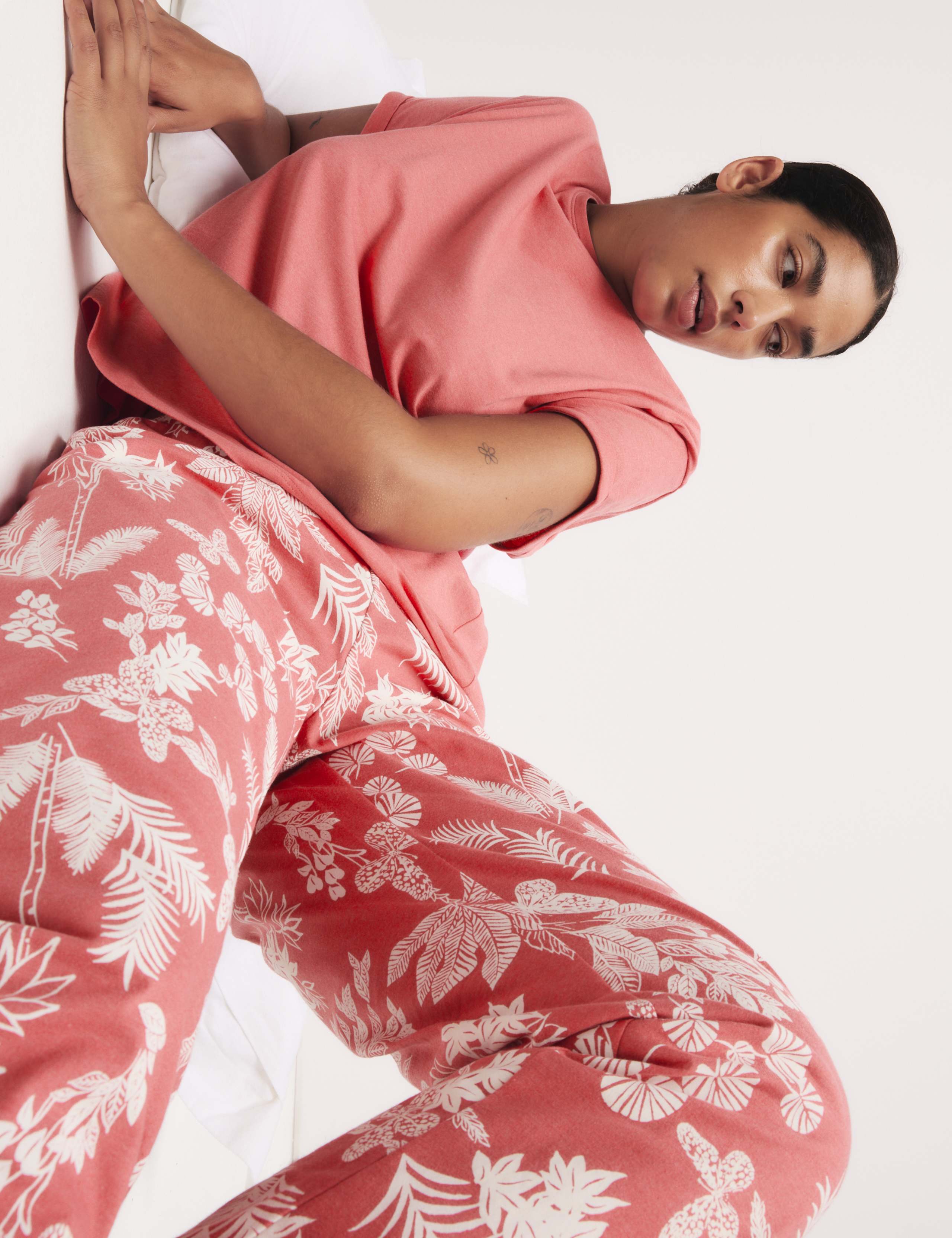 Cotton Rich Leaf Print Pyjama Set 3 of 5