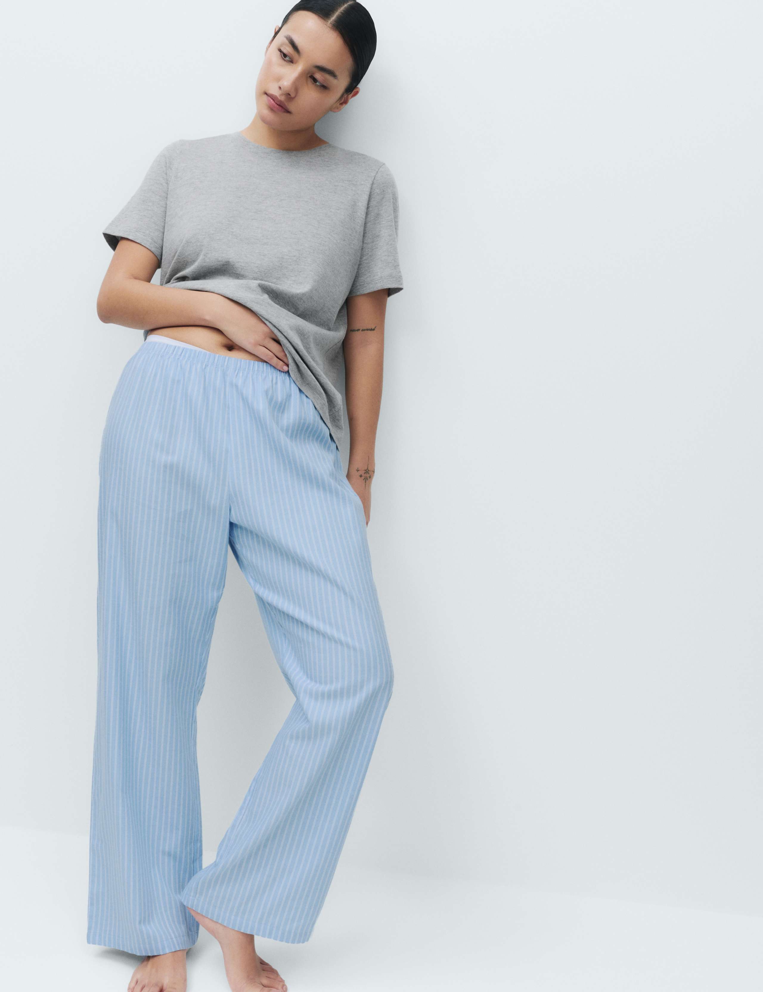 Pure Cotton Pyjama Set With Woven Bottoms 4 of 5