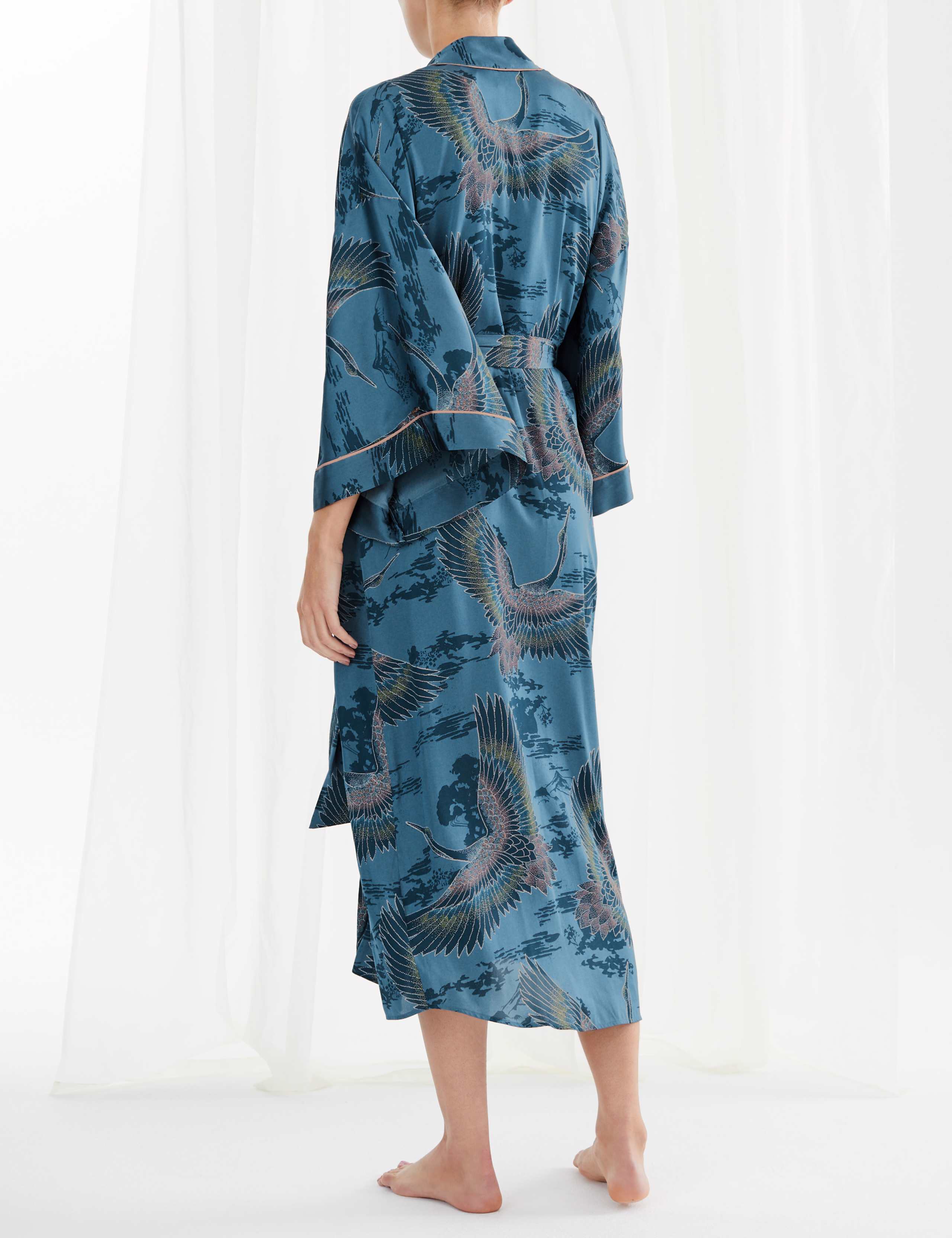 Satin Crane Bird Design Dressing Gown 4 of 5