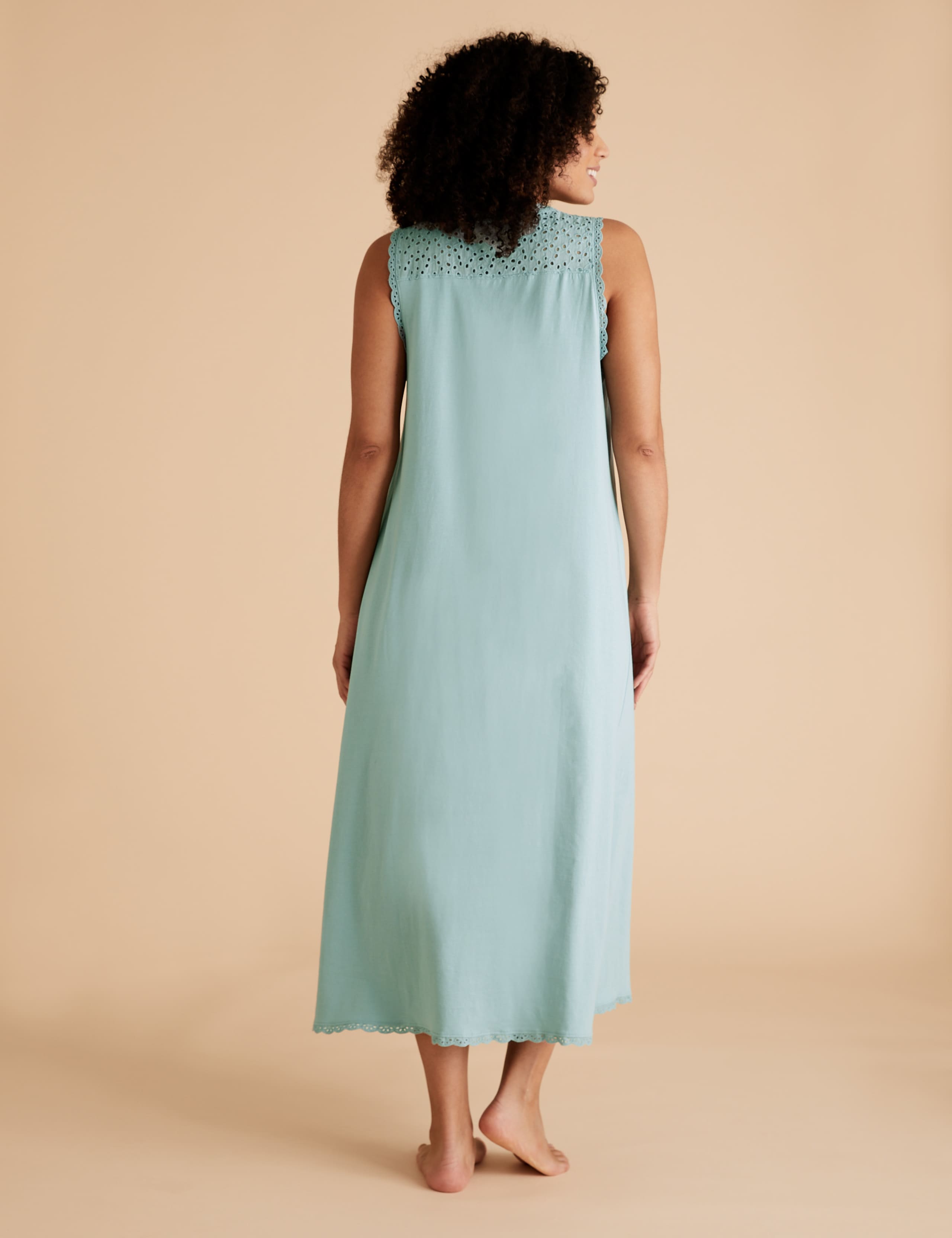 Pure Cotton Broderie Trim Long Nightdress 3 of 3