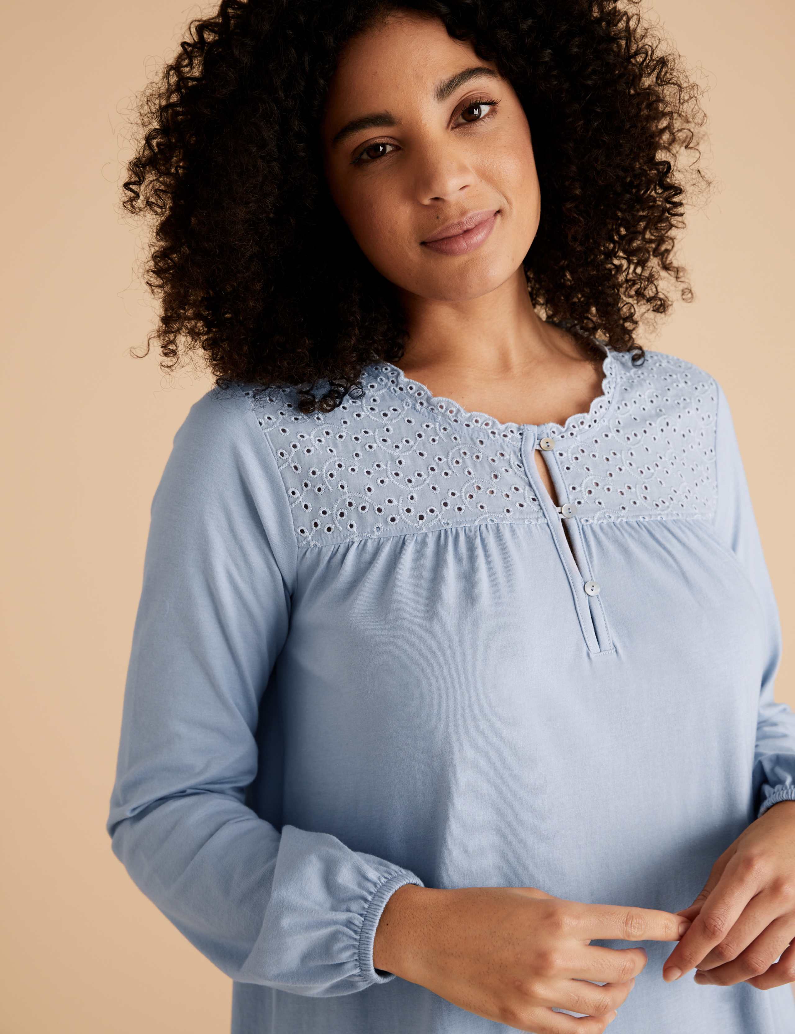 Pure Cotton Broderie Trim Long Nightdress 3 of 4