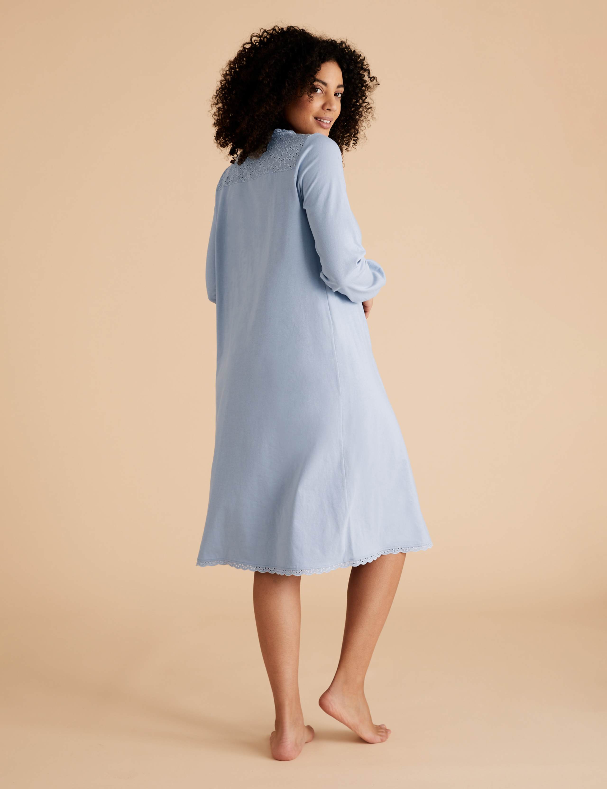 Pure Cotton Broderie Trim Long Nightdress 4 of 4