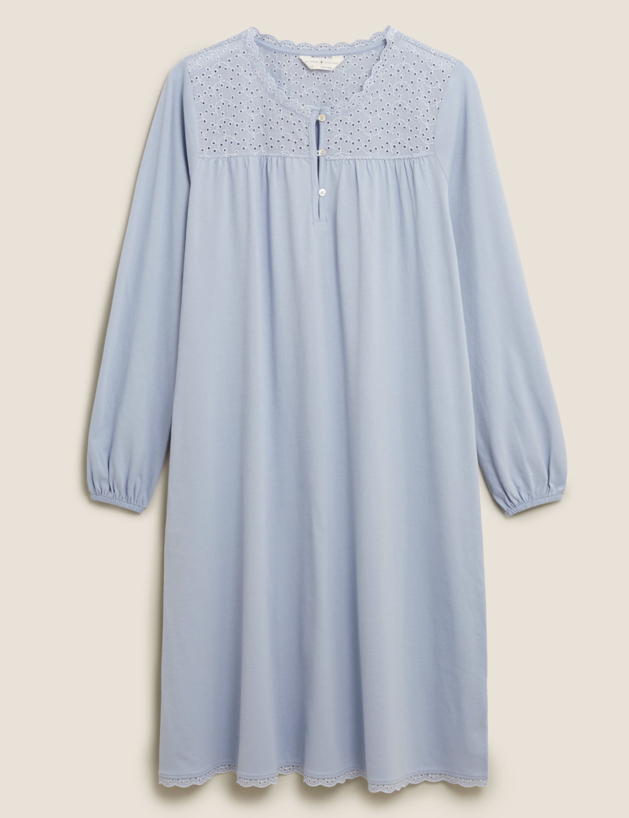 Pure Cotton Broderie Trim Long Nightdress 2 of 4