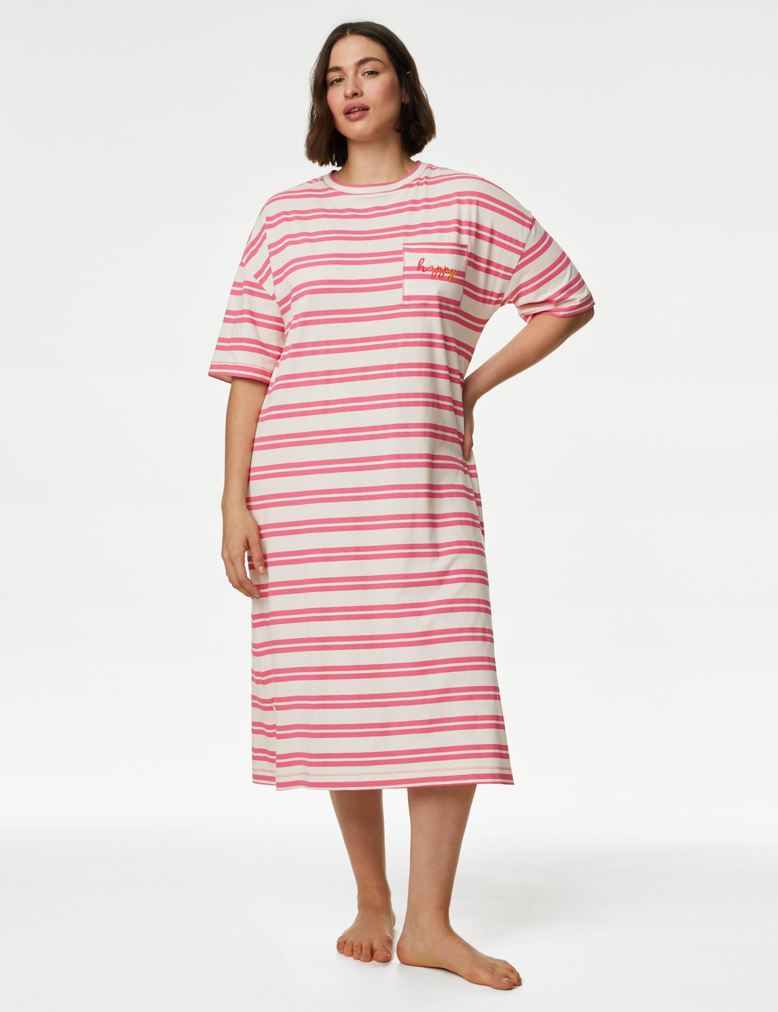Pure Cotton Striped Long Nightdress 1 of 5