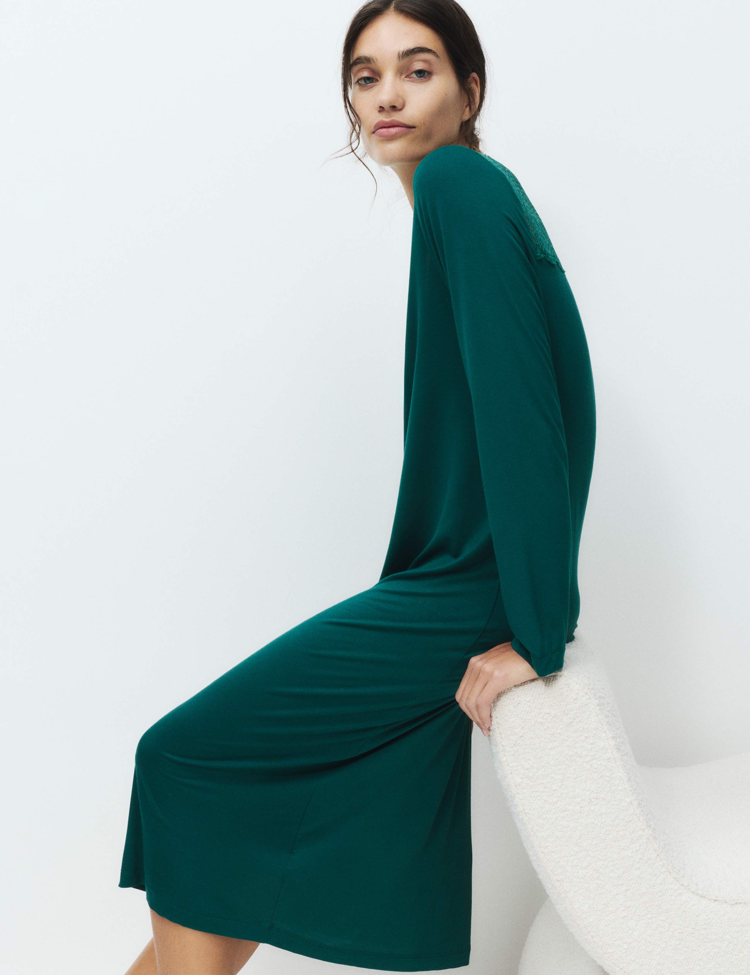 Viscose Lace Long Sleeve Nightdress 3 of 5