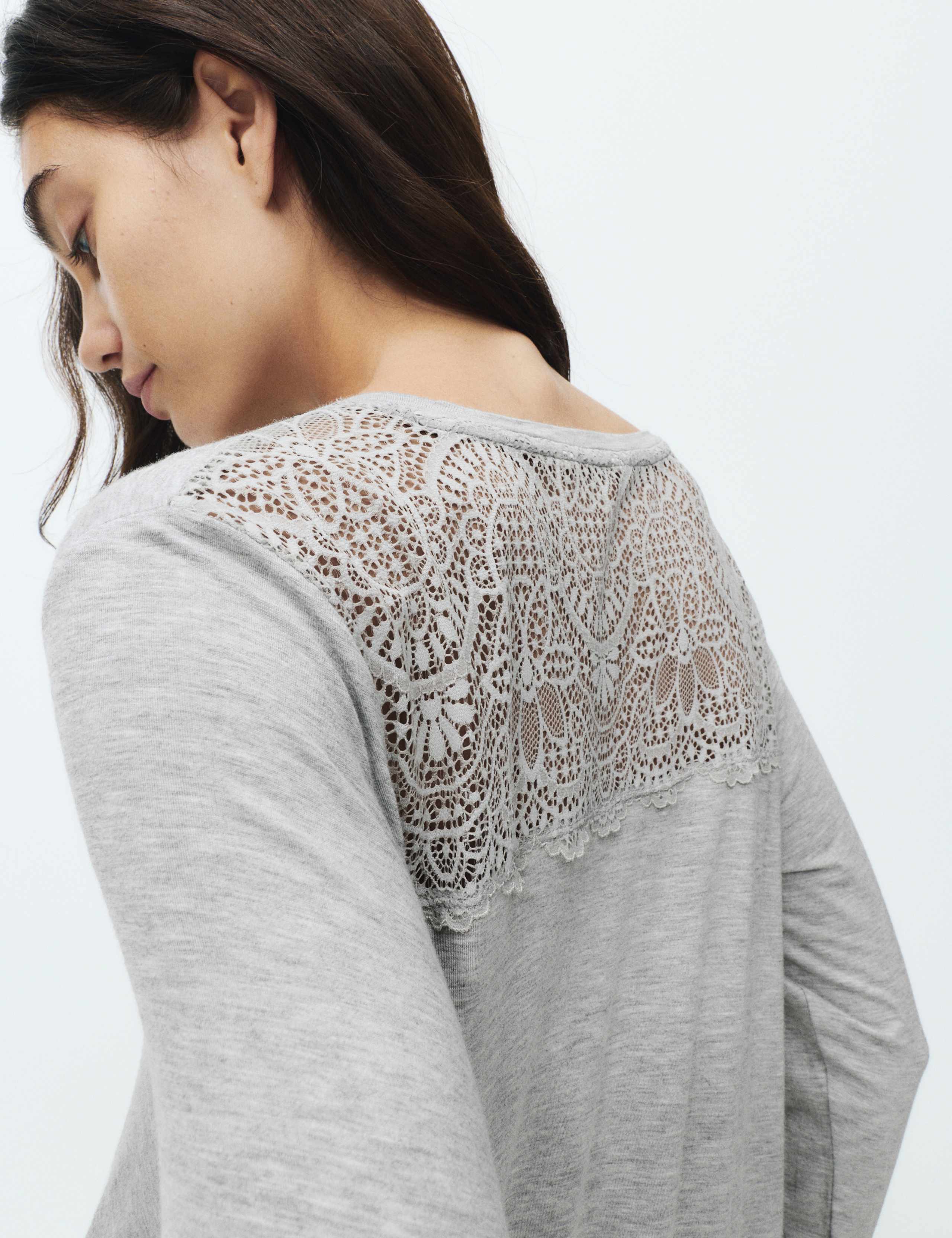 Viscose Lace Long Sleeve Nightdress 1 of 4