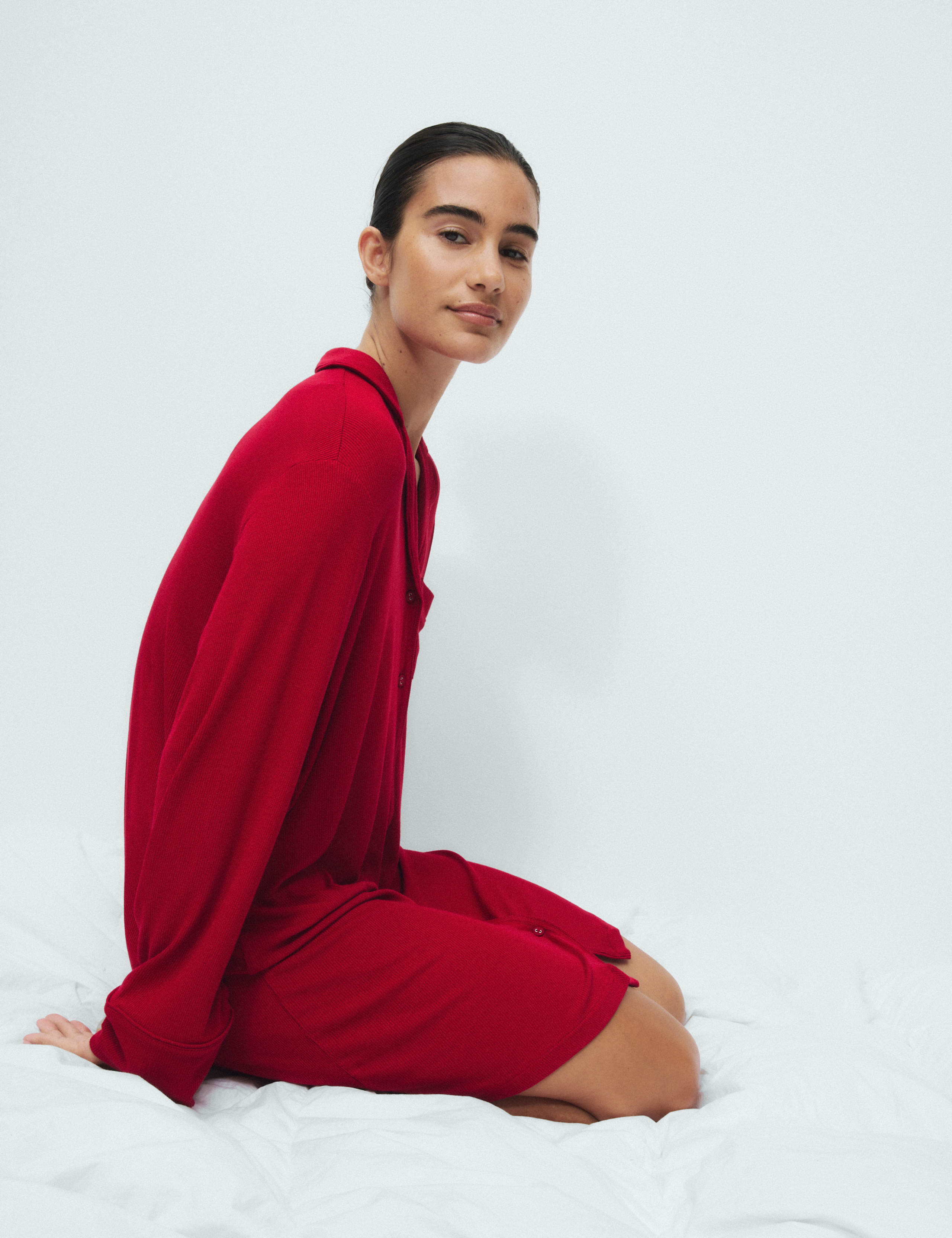 Ribbed Collared Long Sleeve Nightshirt 1 of 4