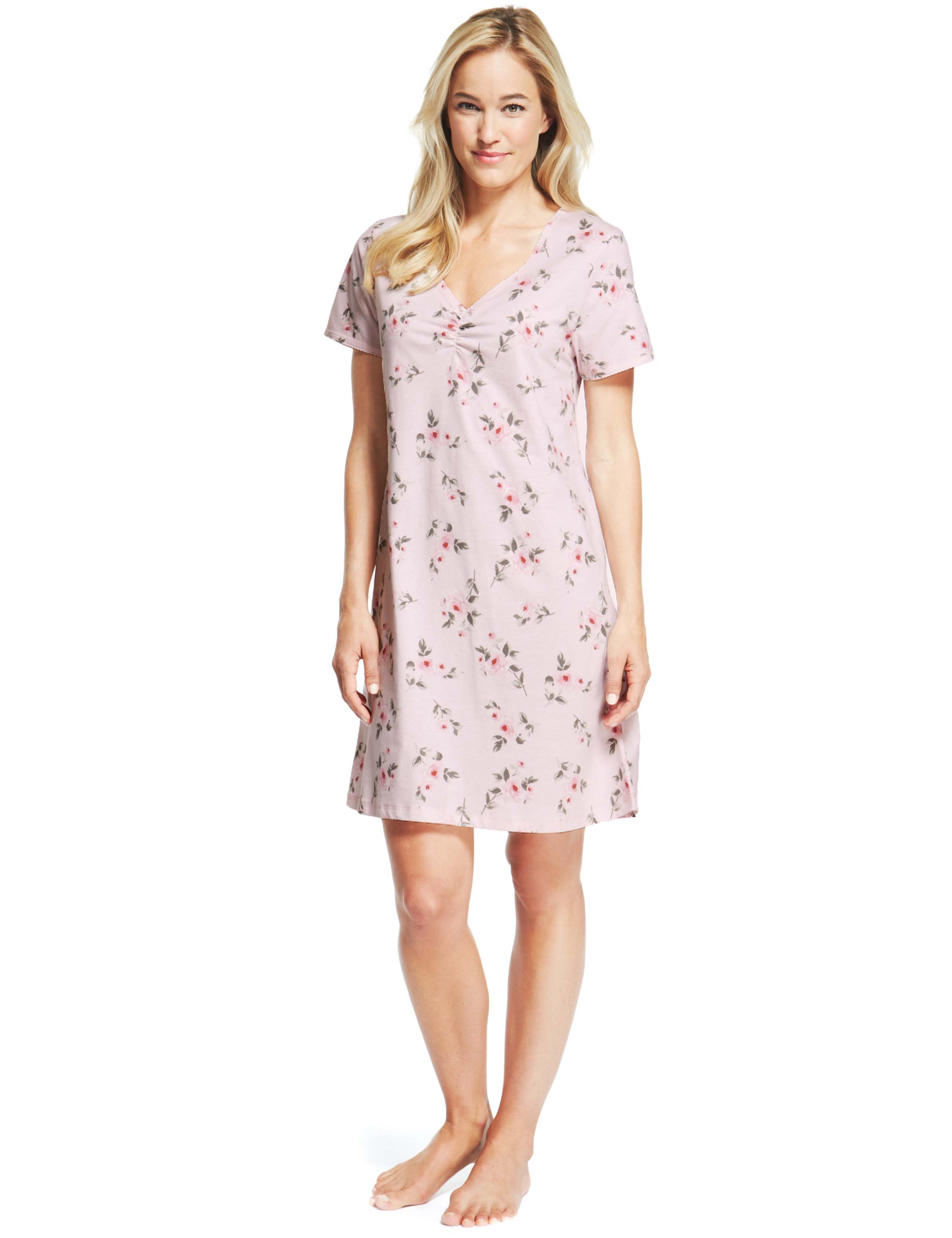 Pure Cotton Floral Short Nightdress 1 of 3