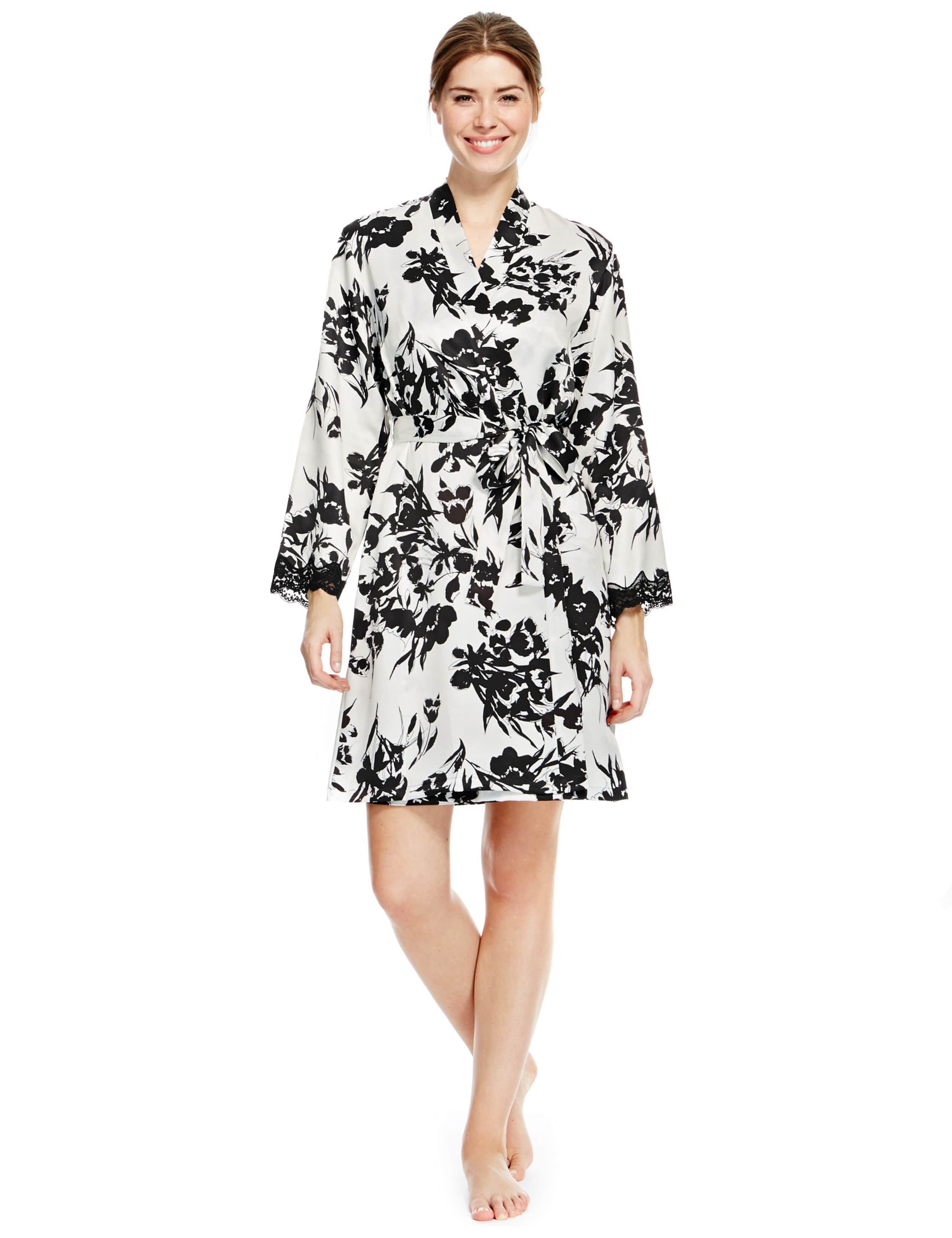 Floral Belted Satin Short Wrap 1 of 3