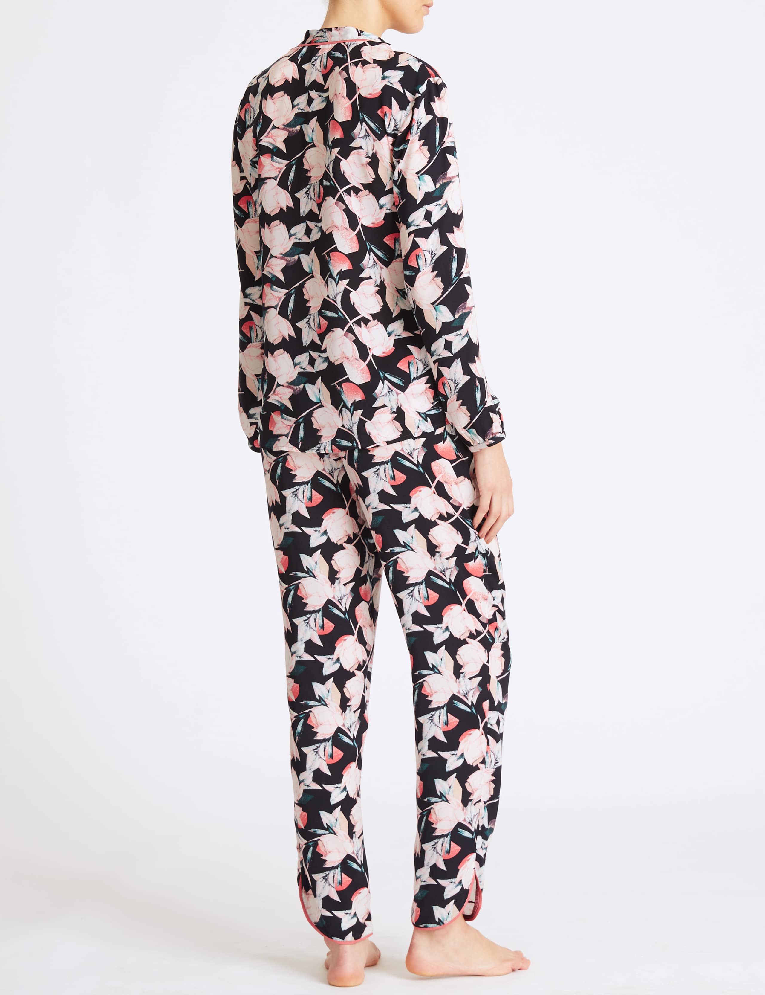 Satin Floral Print Long Sleeve Pyjama Set 2 of 5