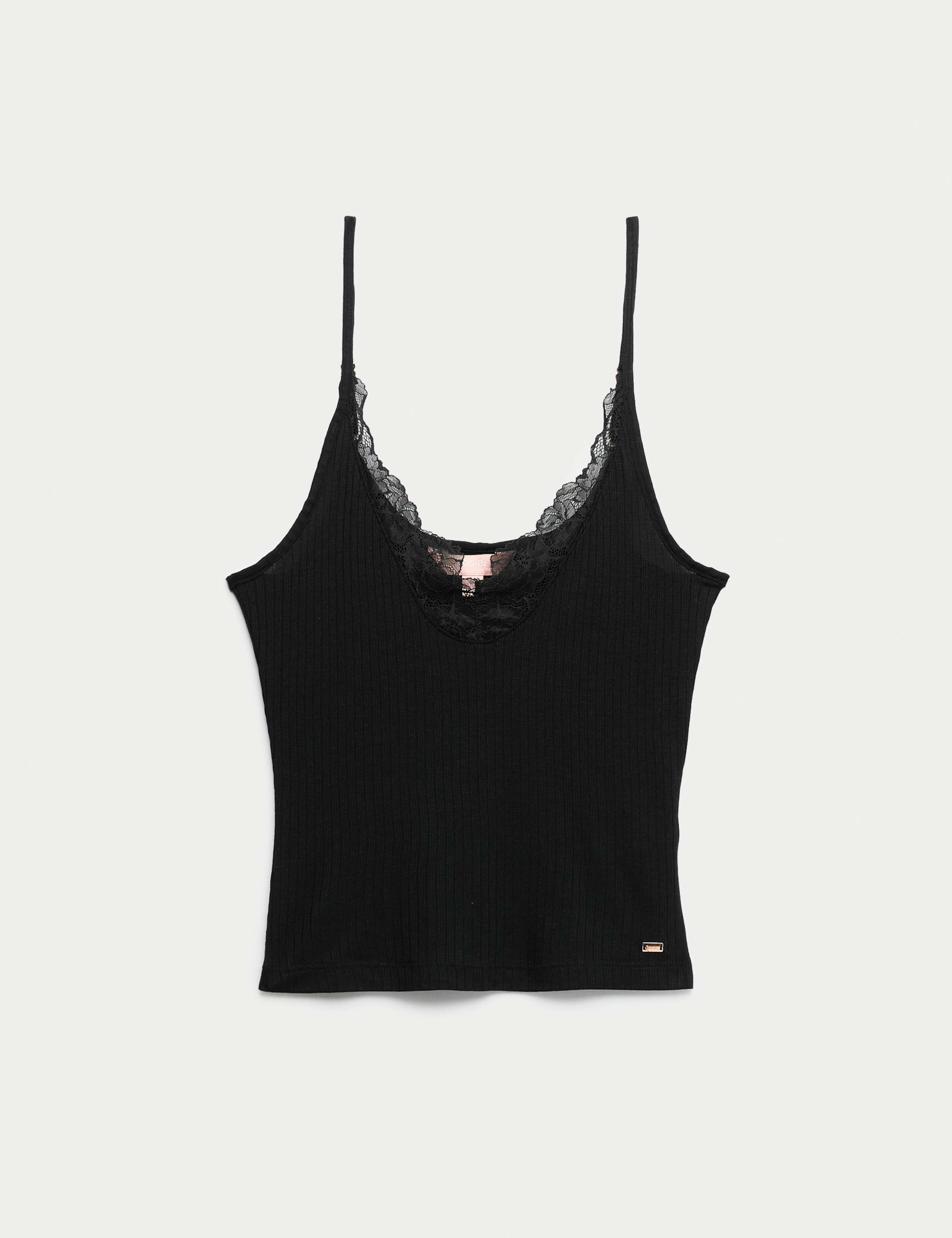 Ribbed Lace Trim Cami Top with Wool 2 of 4