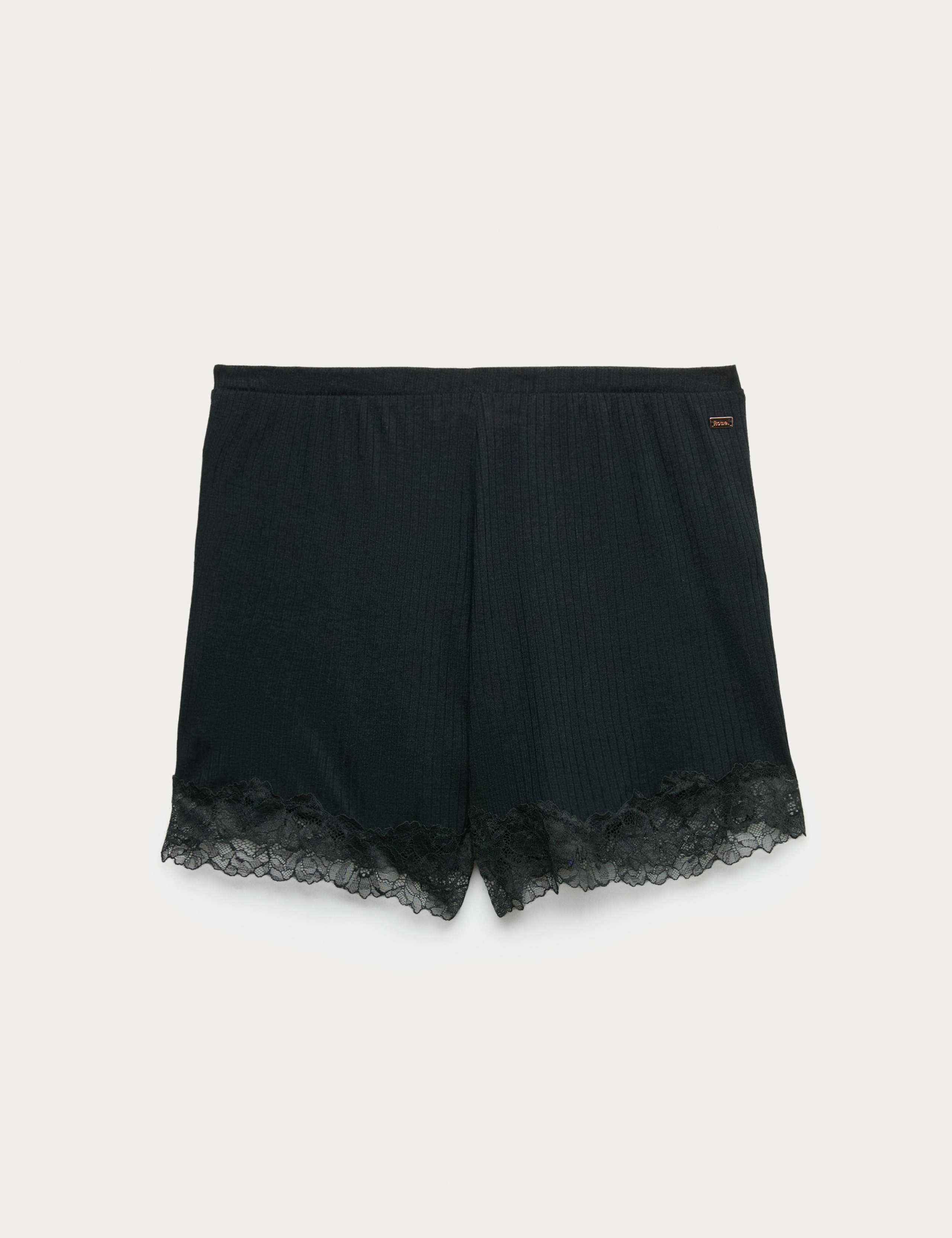 Ribbed Lace Trim Pyjama Shorts with Wool 2 of 4