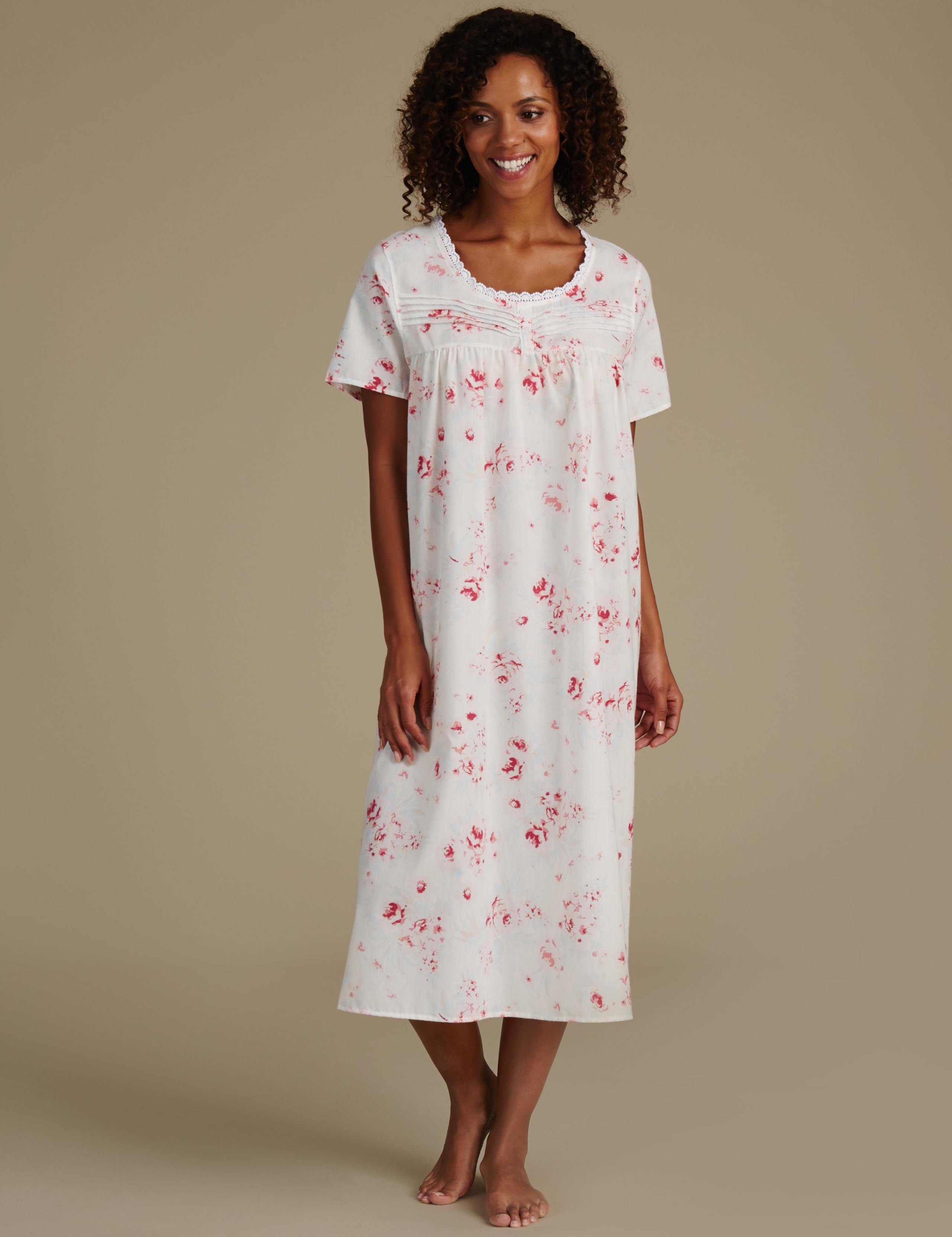 Cotton Blend Printed Pintuck Nightdress 1 of 4