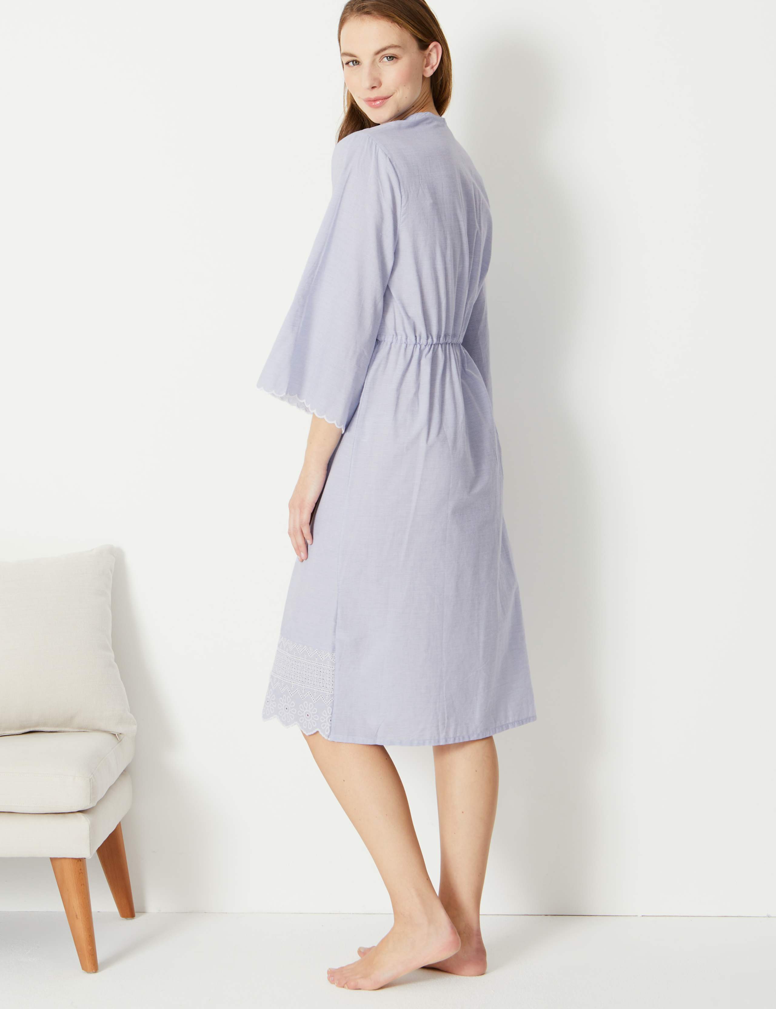 Pure Cotton Broderie Dressing Gown   3 of 3