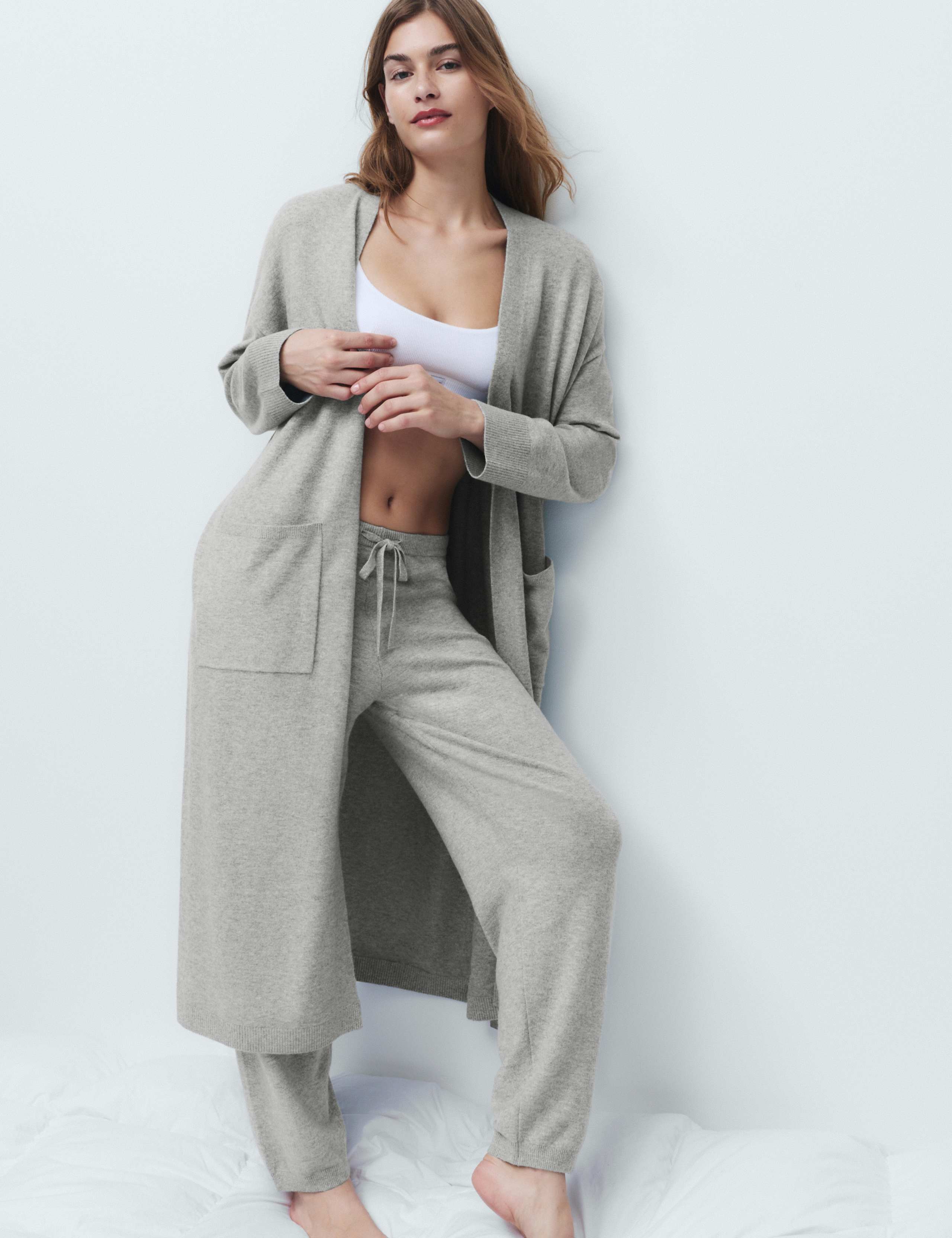 Knitted Longline Wrap with Cotton 1 of 6