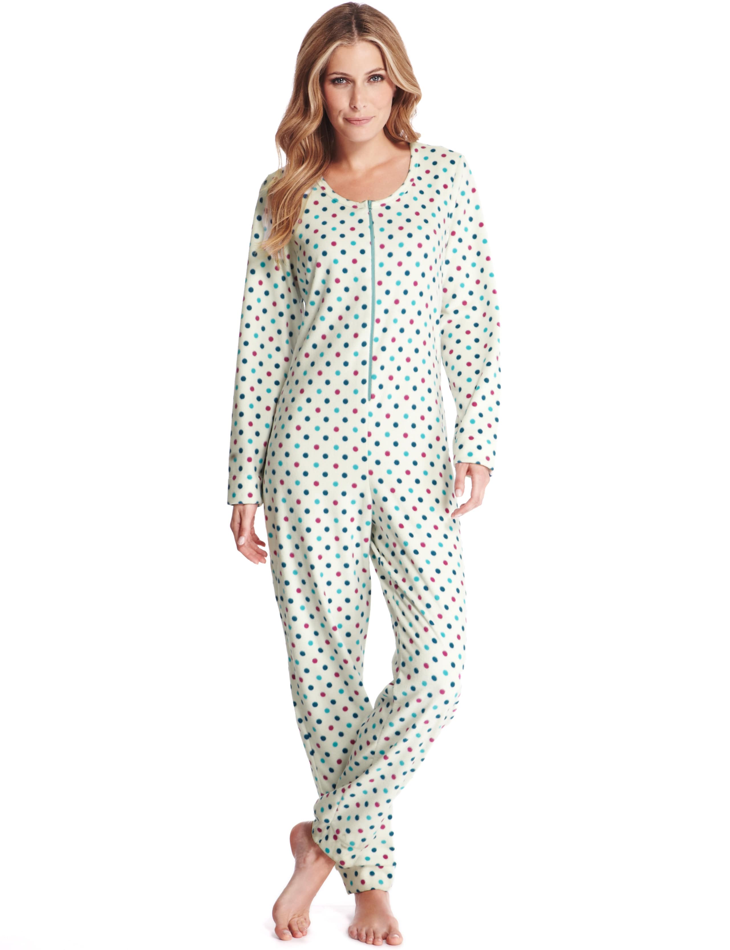 Zip Through Spotted Fleece Onesie 1 of 4