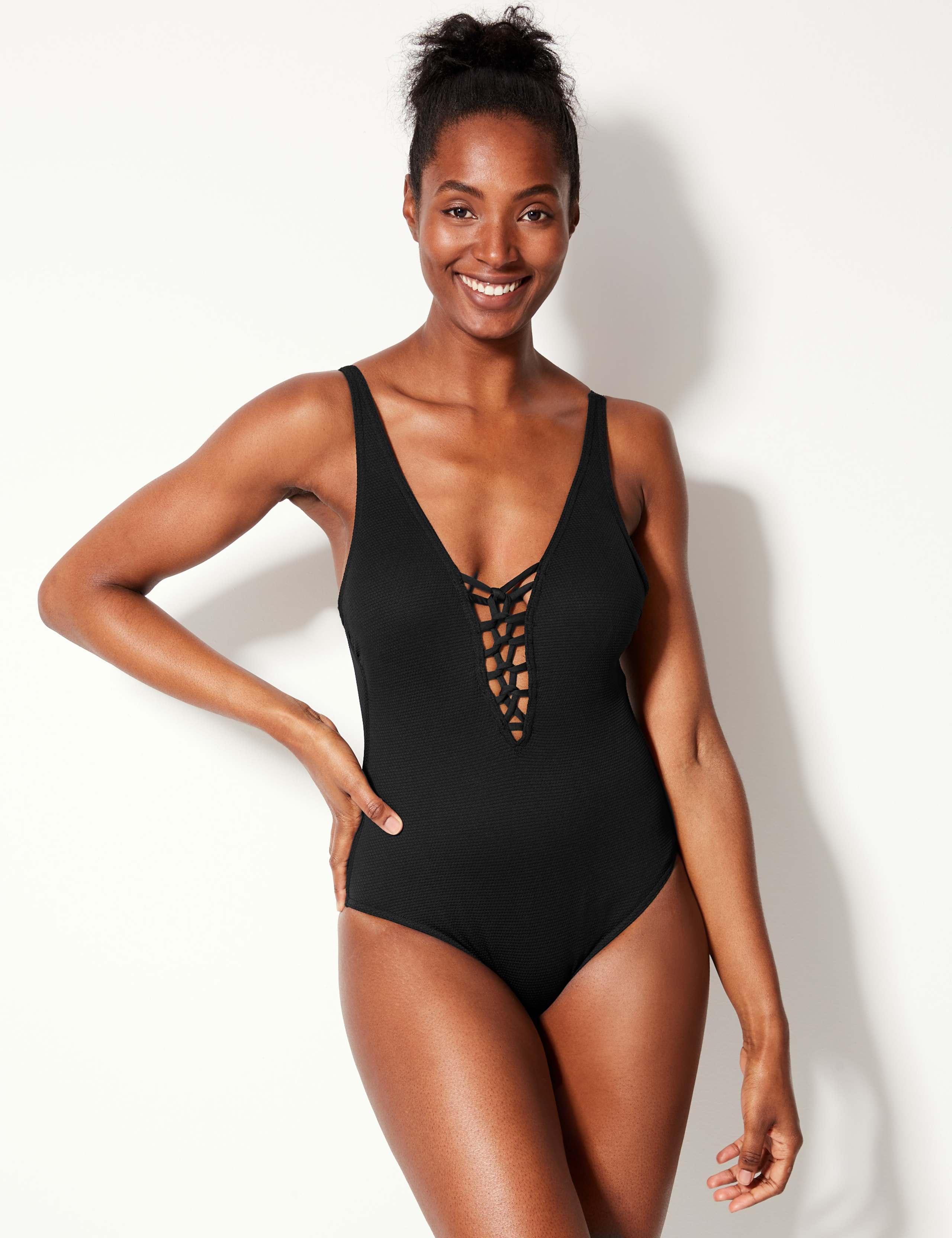 Secret Slimming™ Non-Wired Textured Plunge Swimsuit 1 of 4