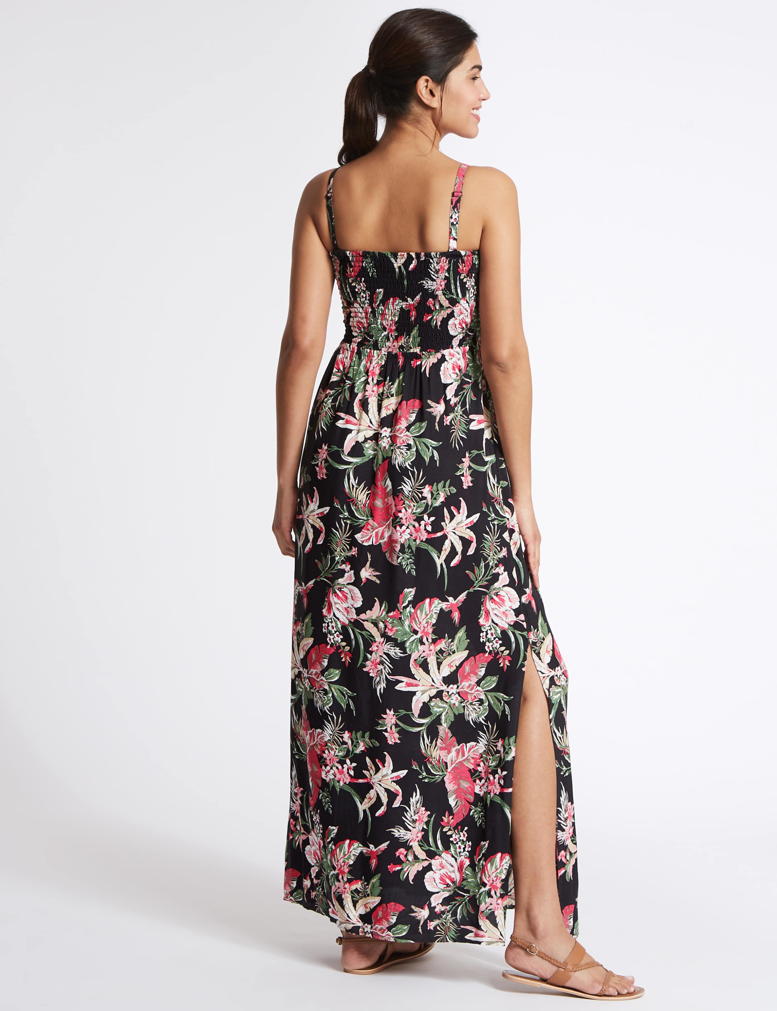 Floral Print Shirred Beach Dress 2 of 4