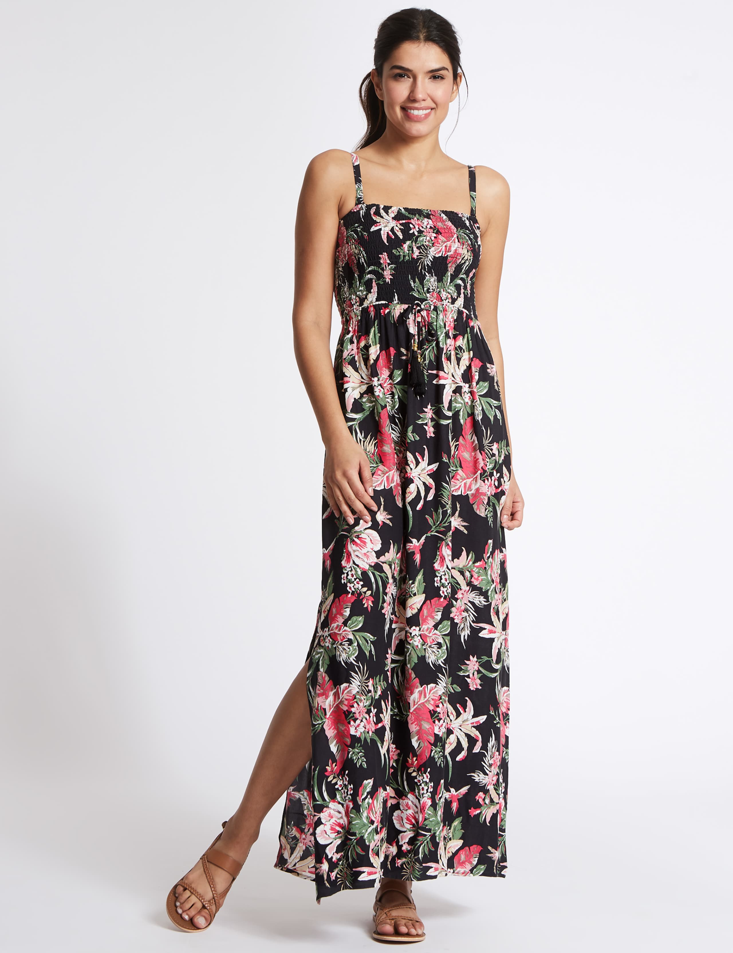 Floral Print Shirred Beach Dress 3 of 4