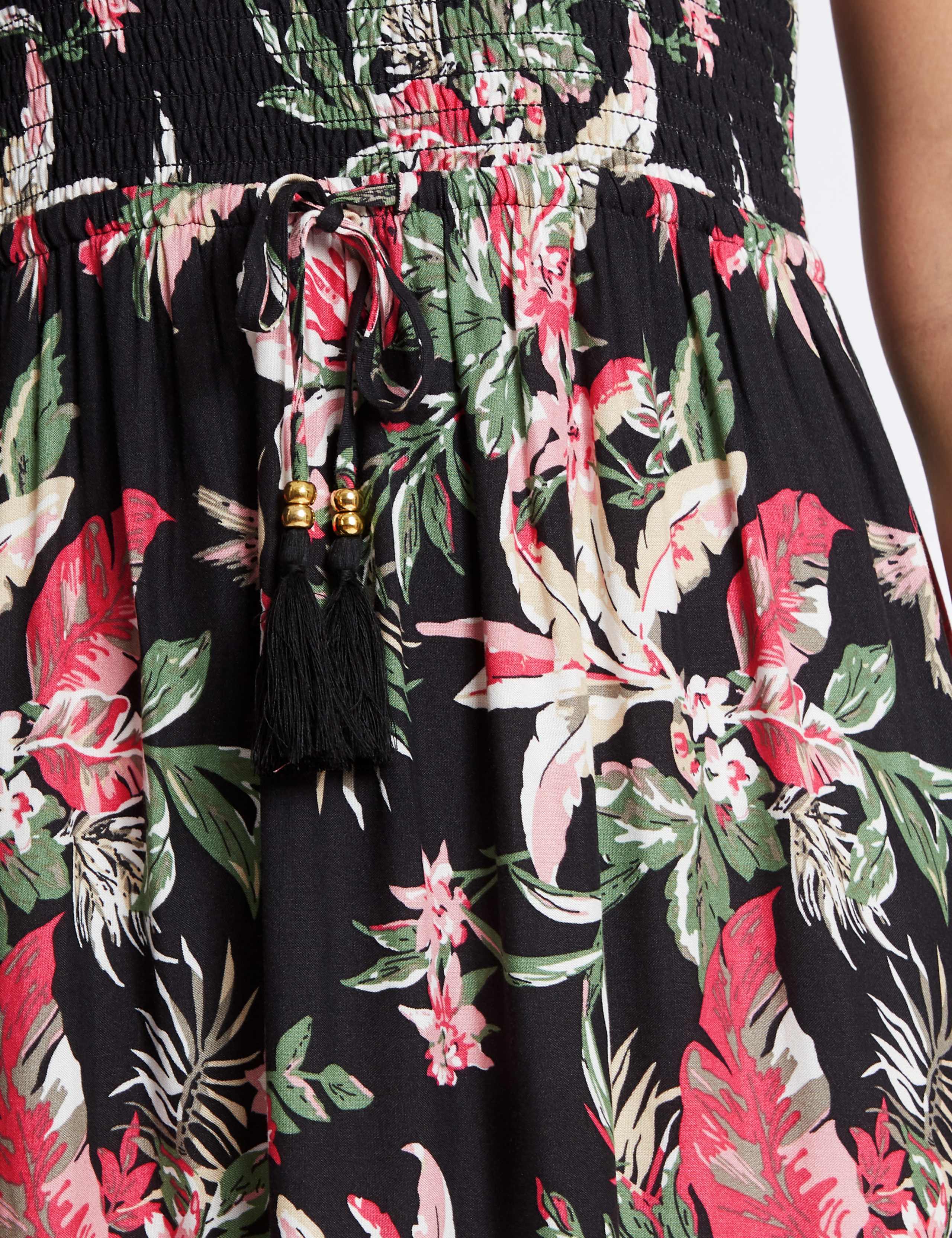 Floral Print Shirred Beach Dress 4 of 4