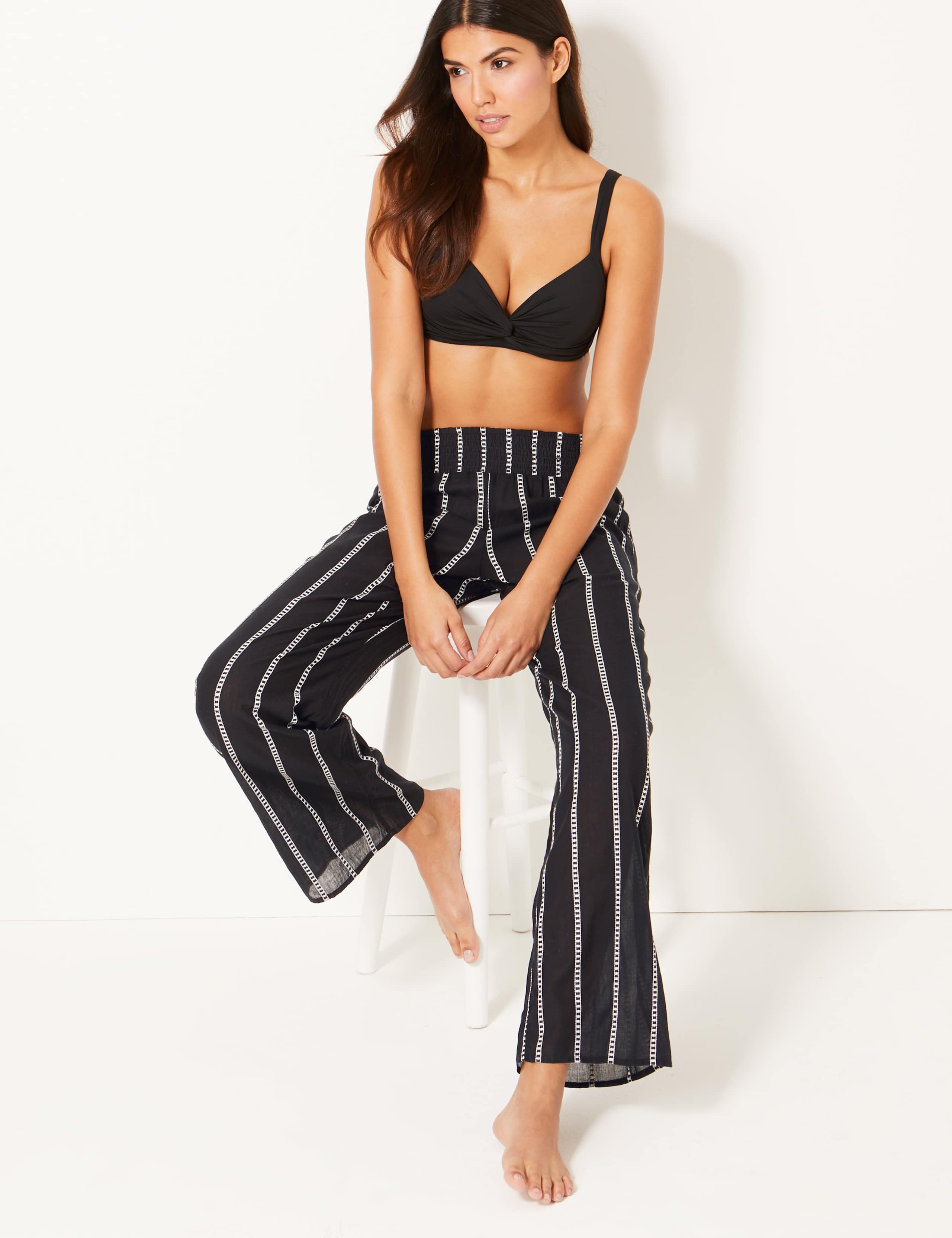 Pure Cotton Striped Beach Trousers 1 of 5