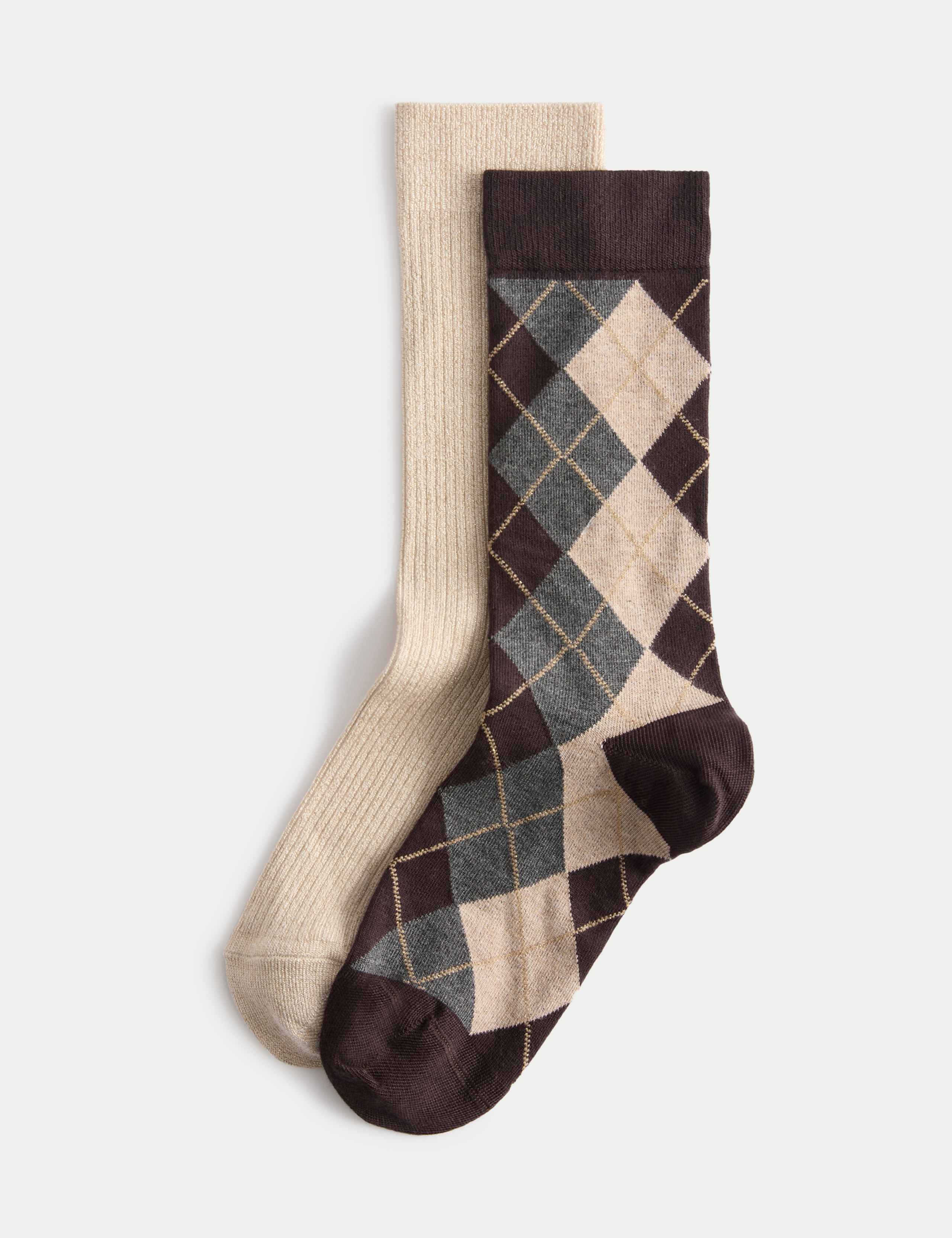 2pk Sparkle Argyle Crew Socks 2 of 4