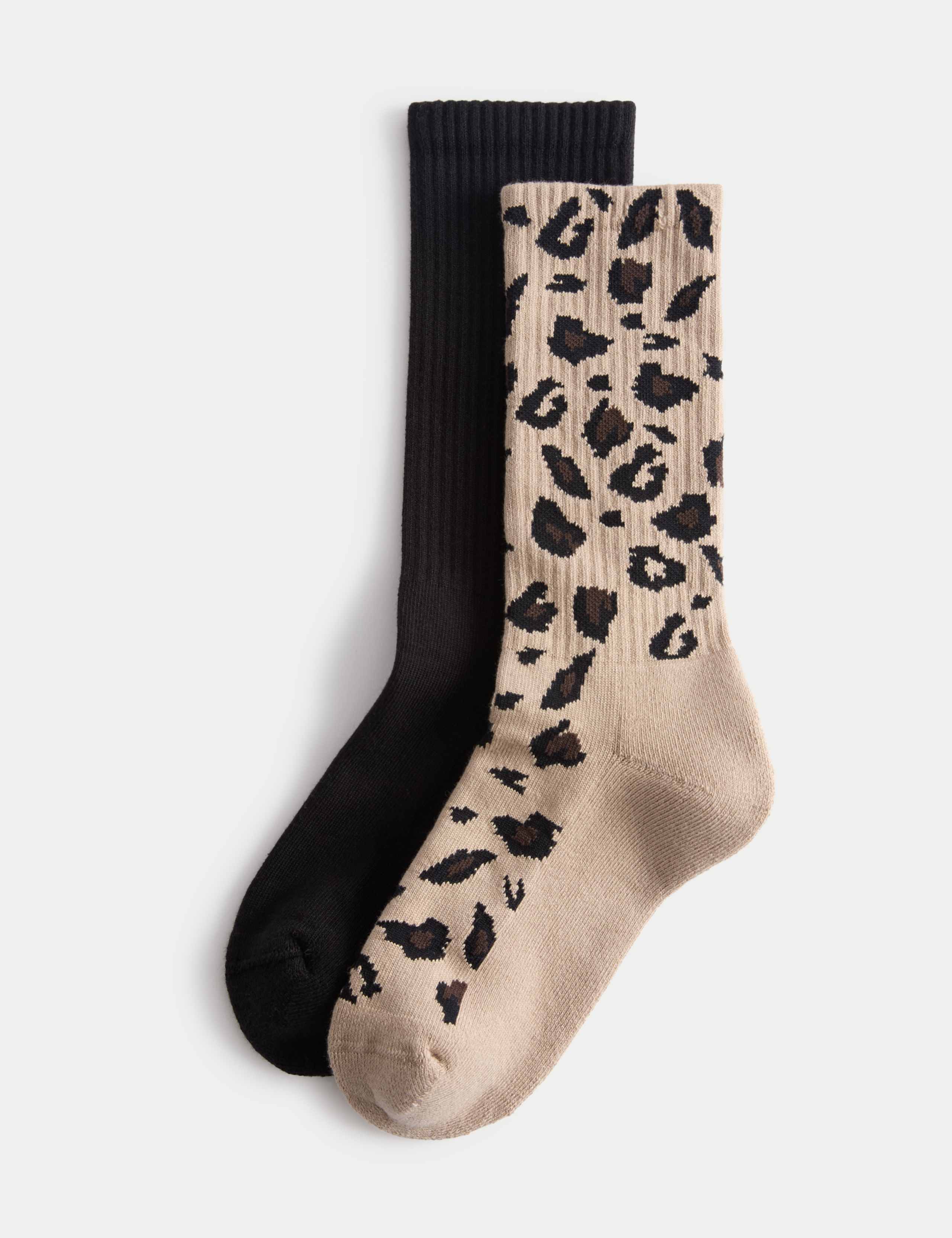 2pk Cotton Rich Animal Print & Plain Ankle High Socks 2 of 4