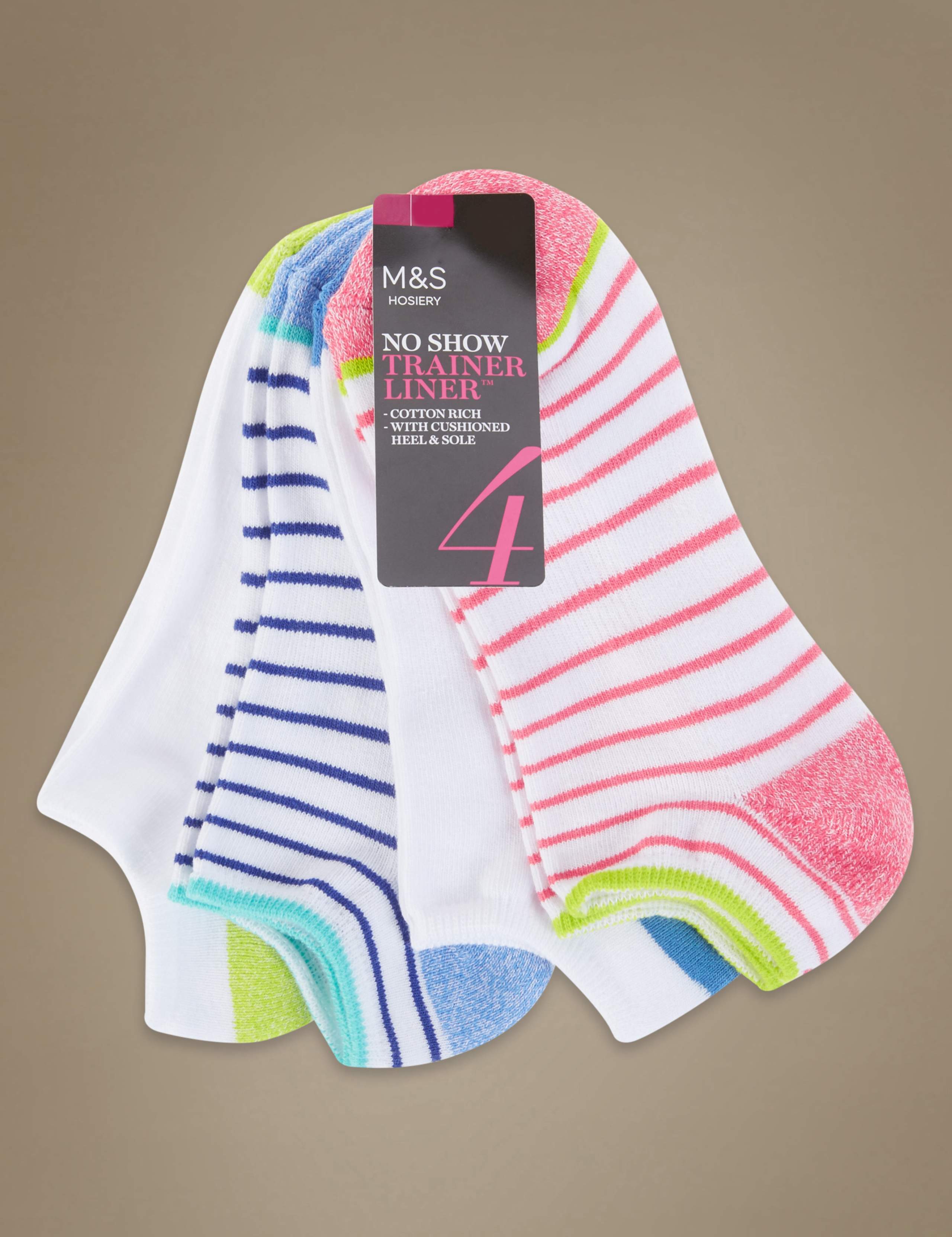 4 Pair Pack No Show Trainer Liner Socks 1 of 1
