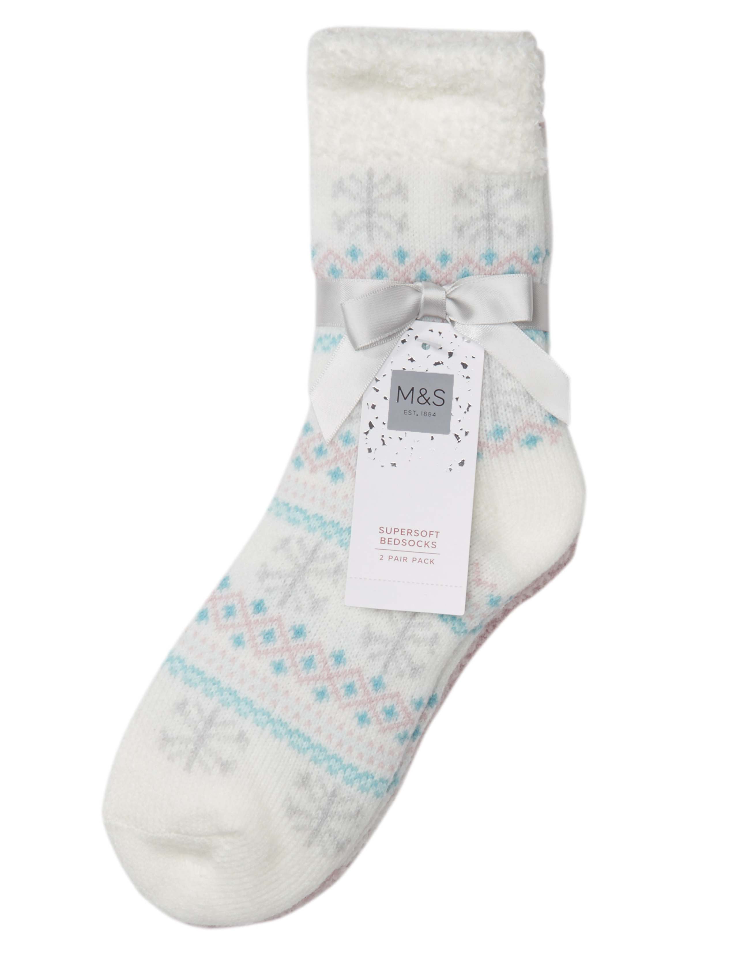 2 Pair Pack Snowflake Print Cosy Ankle Socks 1 of 2