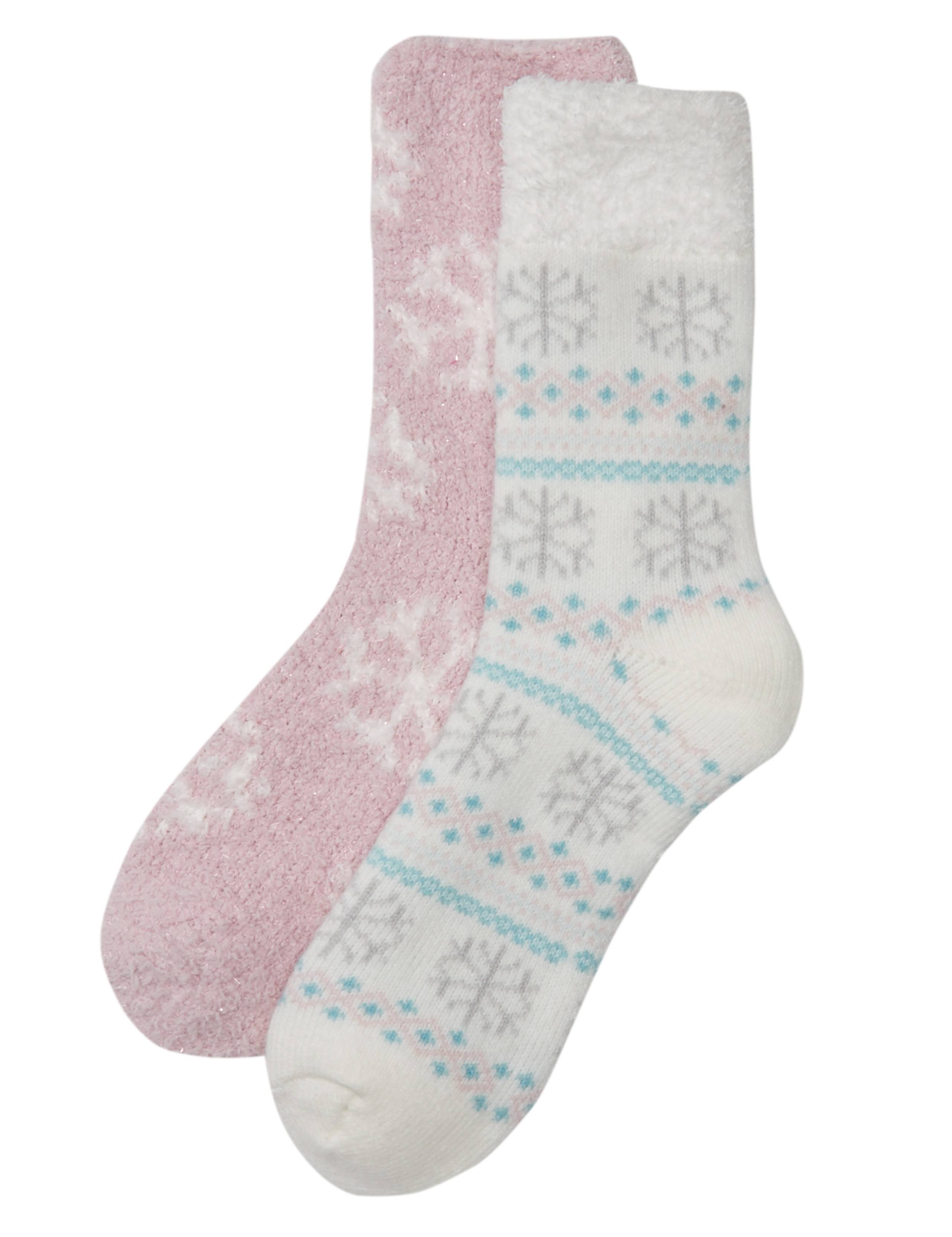 2 Pair Pack Snowflake Print Cosy Ankle Socks 2 of 2