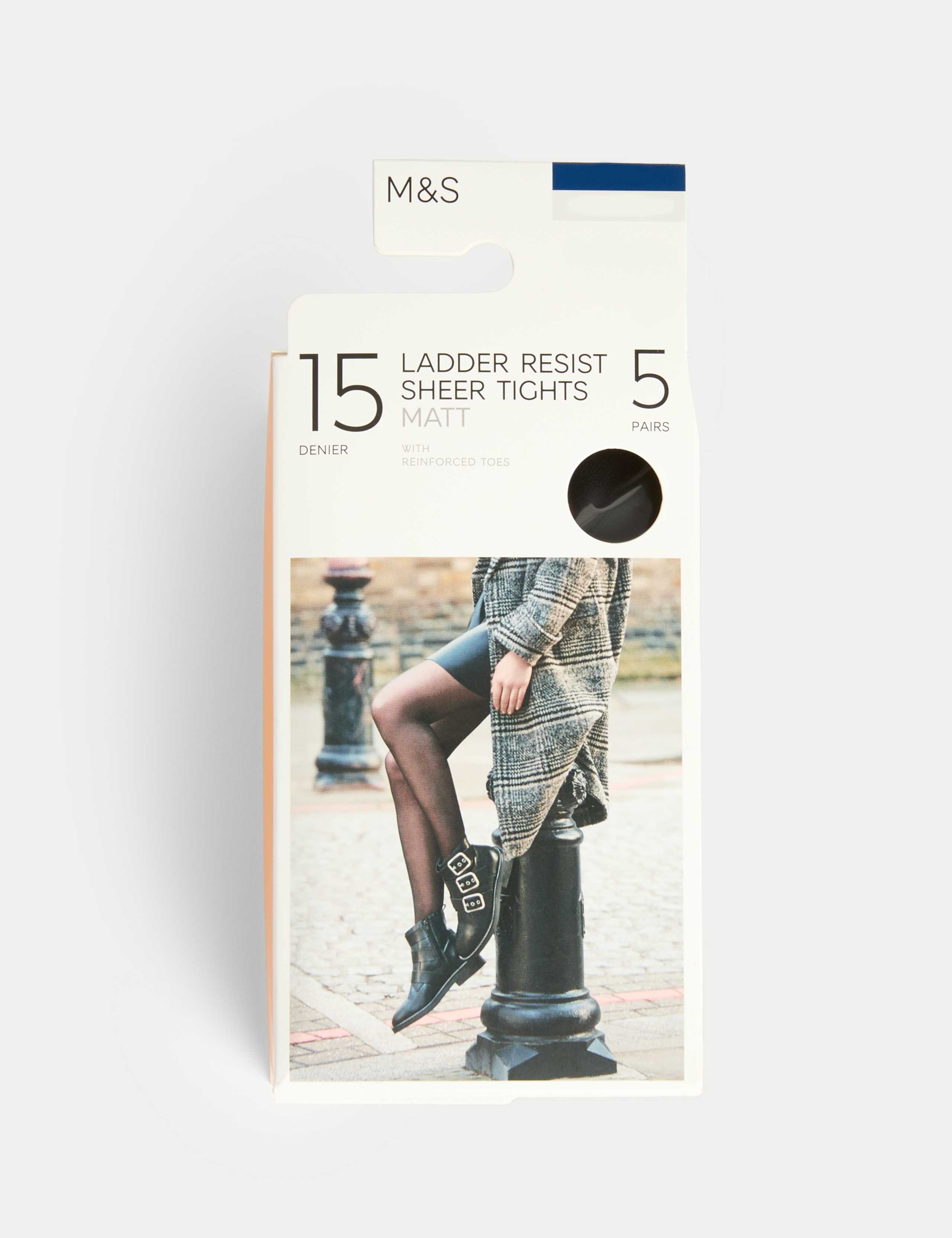 5pk 15 Denier Ladder Resist Matt Tights 1 of 2