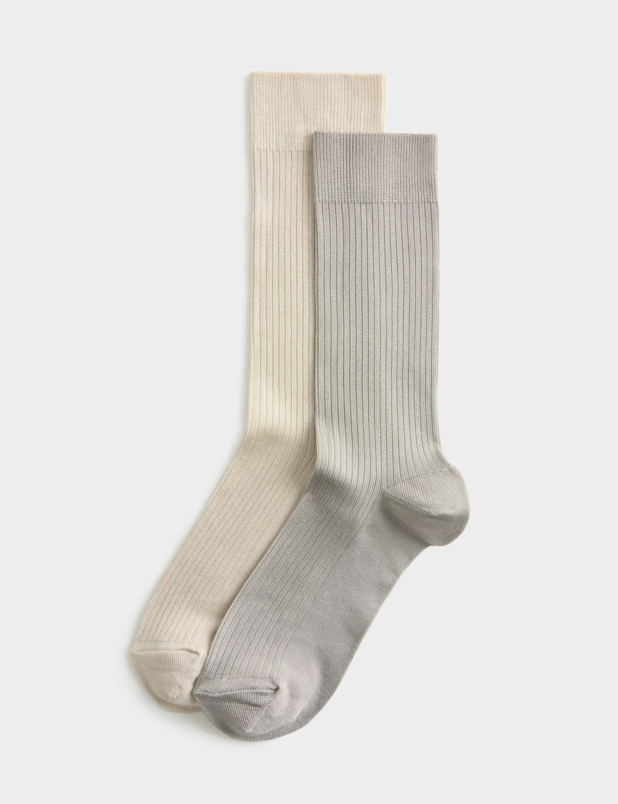 2pk Rayon Ribbed Crew Socks 2 of 4