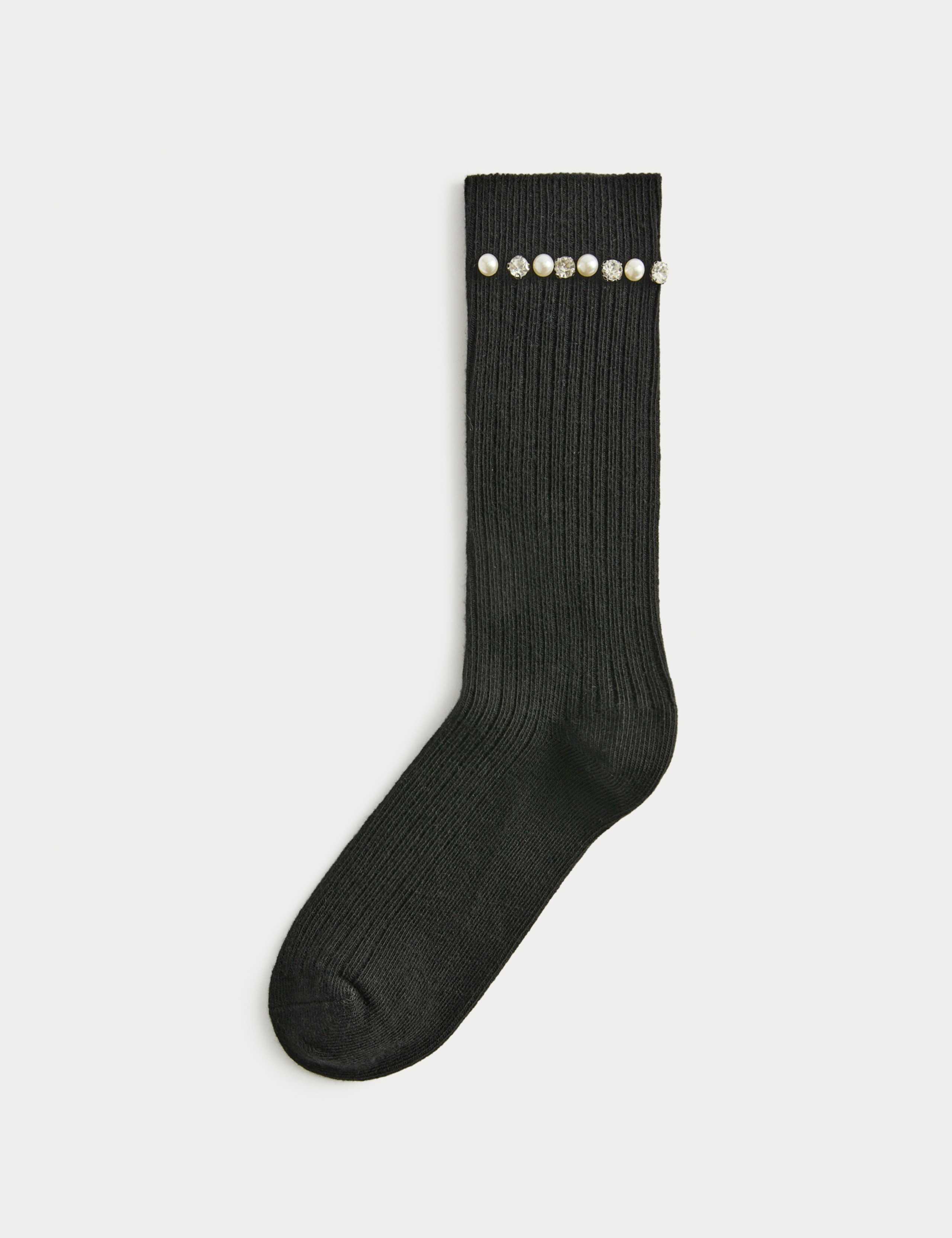 Embellished Ribbed Ankle High Socks with Wool 2 of 5