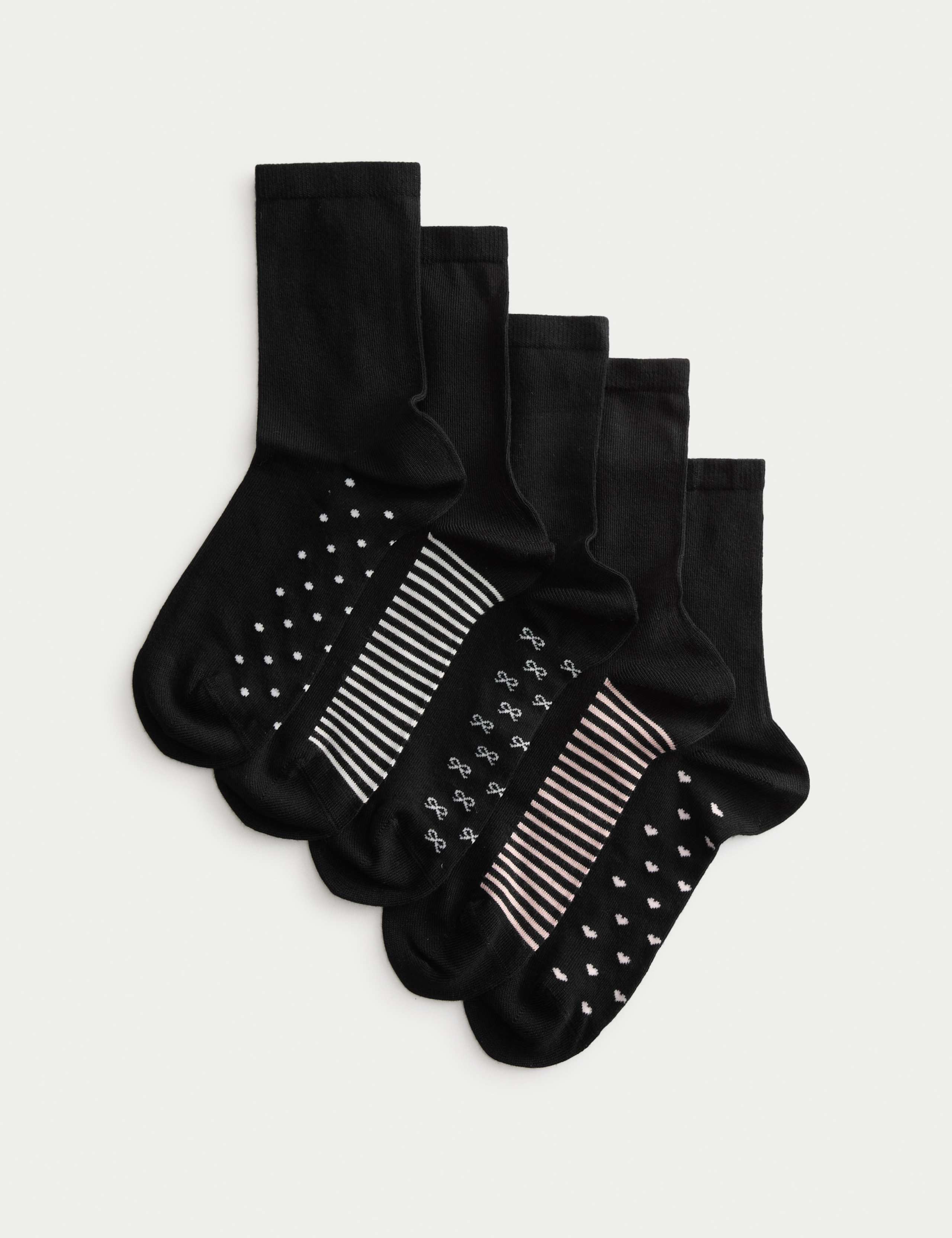 5 Pack Supersoft Patterned Ankle High Socks 1 of 2