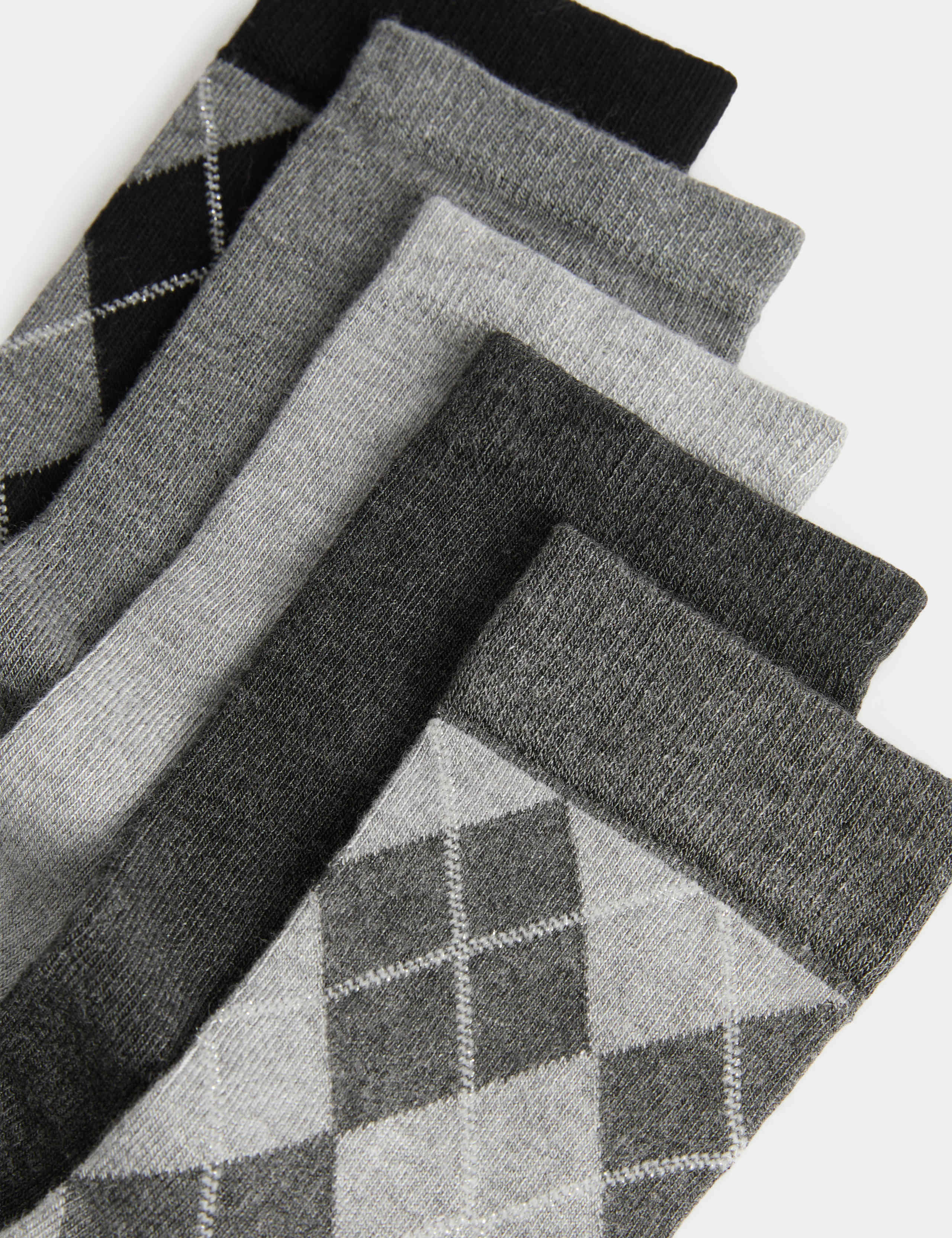 5 Pack Rayon Argyle Sparkle Ankle High Socks 2 of 2
