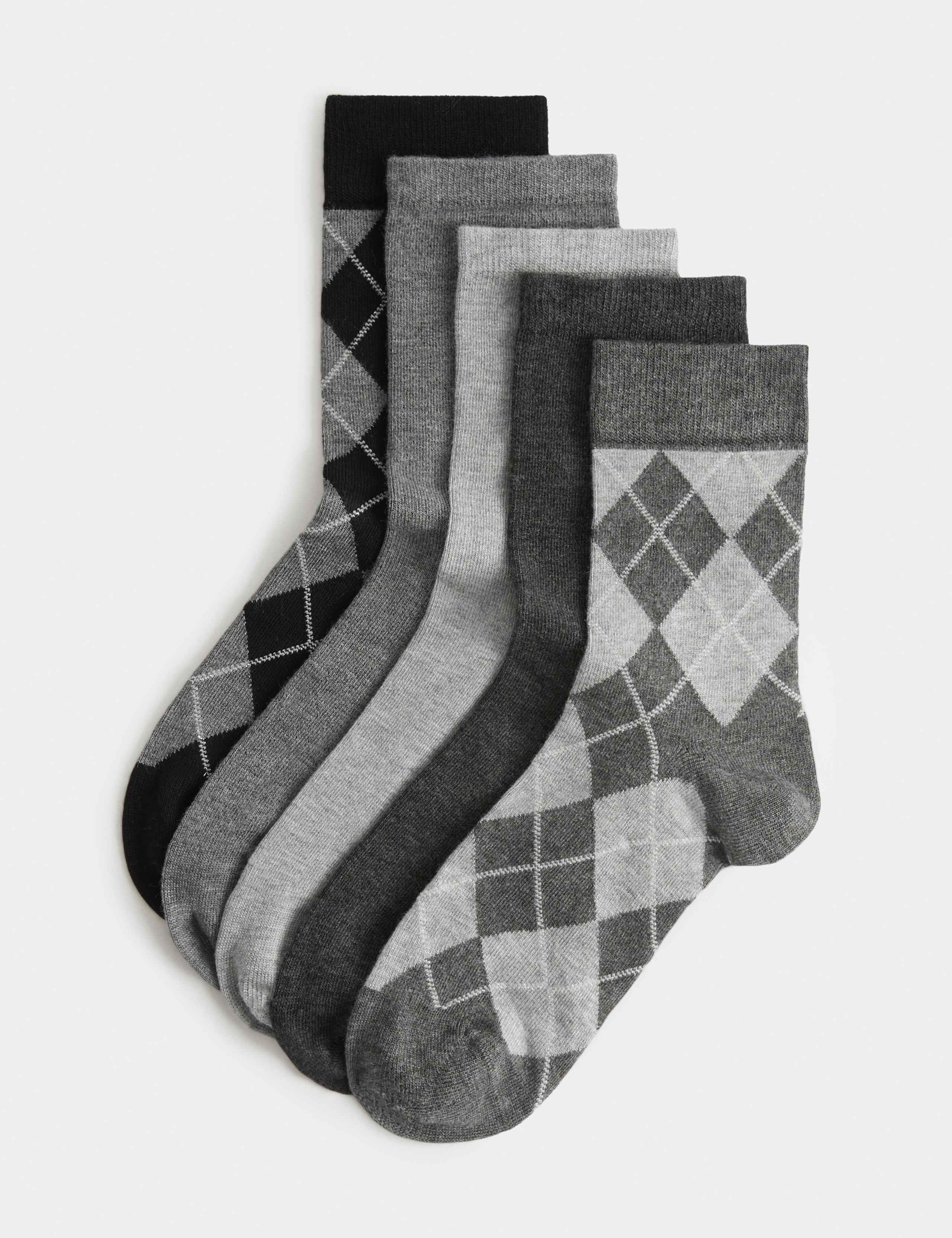 5 Pack Rayon Argyle Sparkle Ankle High Socks 1 of 2