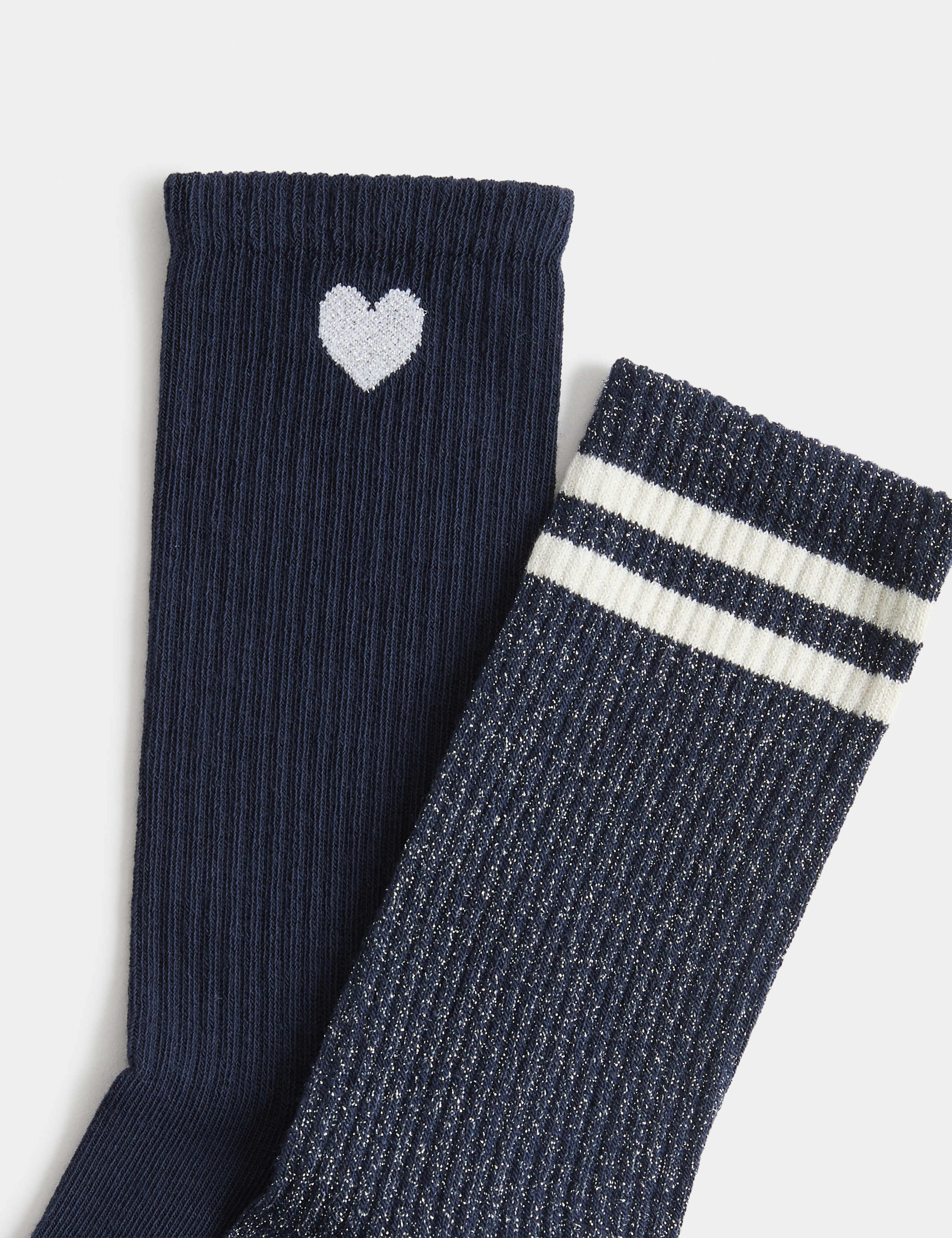 2 Pack Cotton Rich Sparkle Patterned Crew Socks 2 of 2