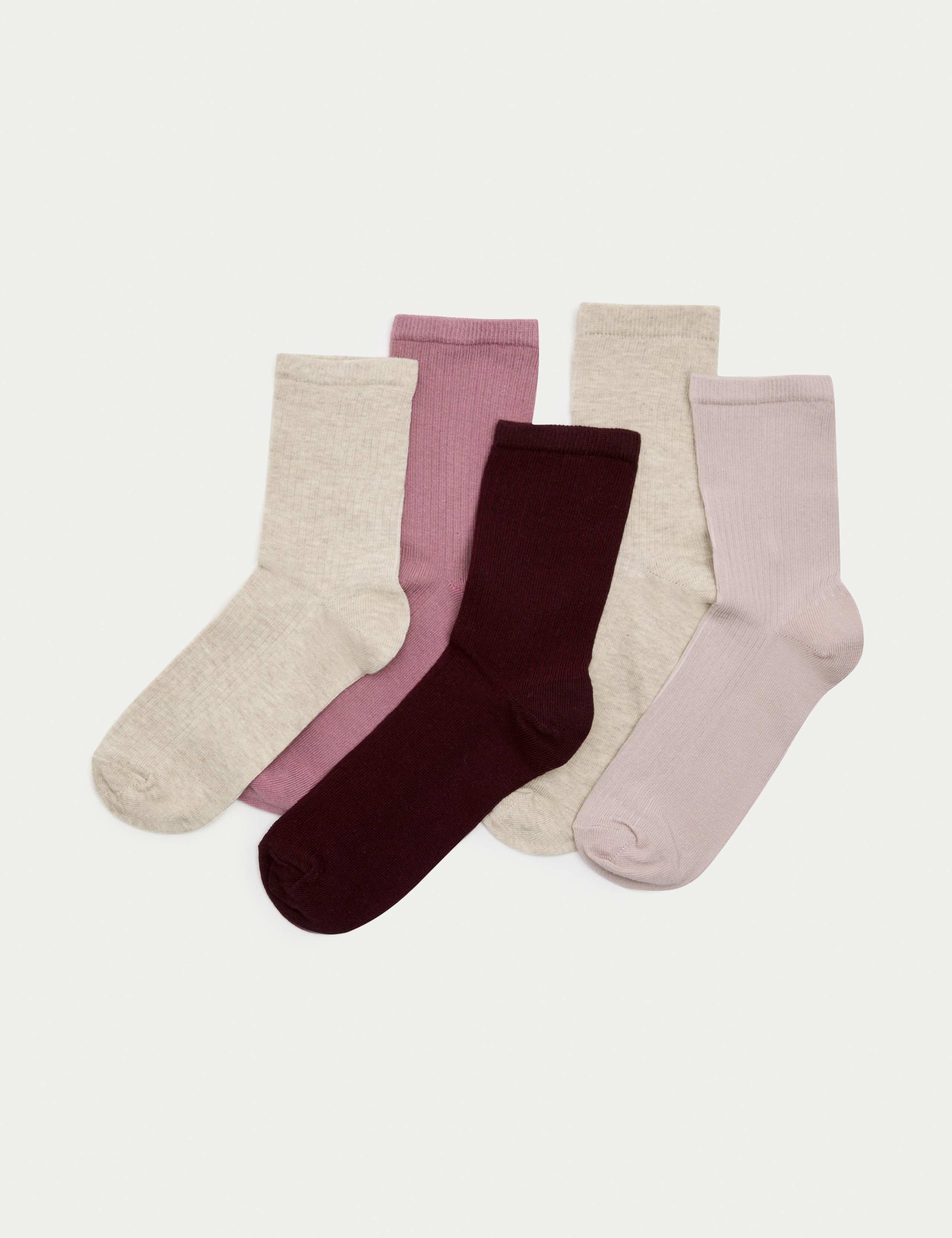5pk Cotton Rich Ribbed Ankle High Socks 1 of 2